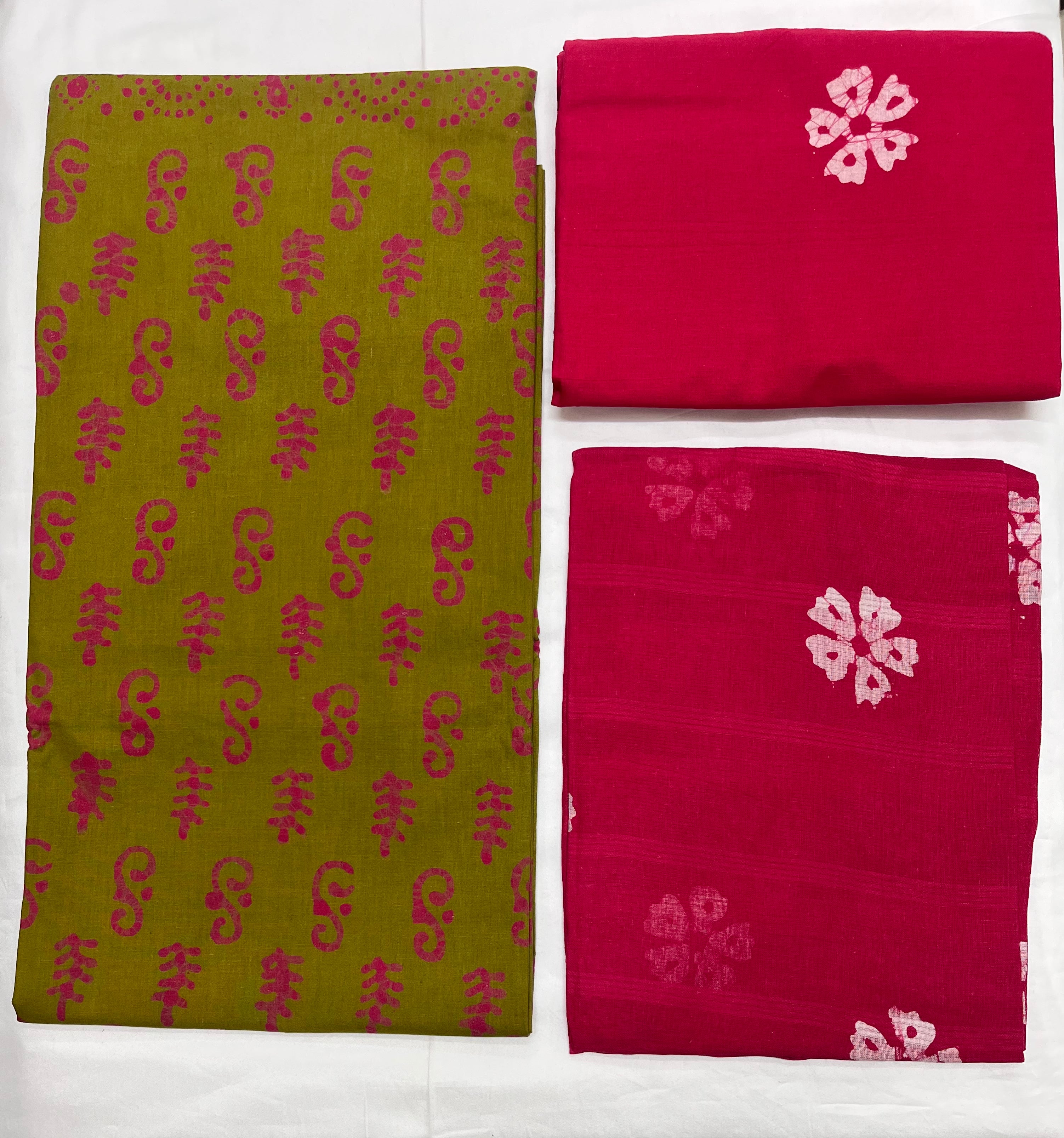 Unstitched 3 Piece - Pure Cotton Handblock Batik Suit