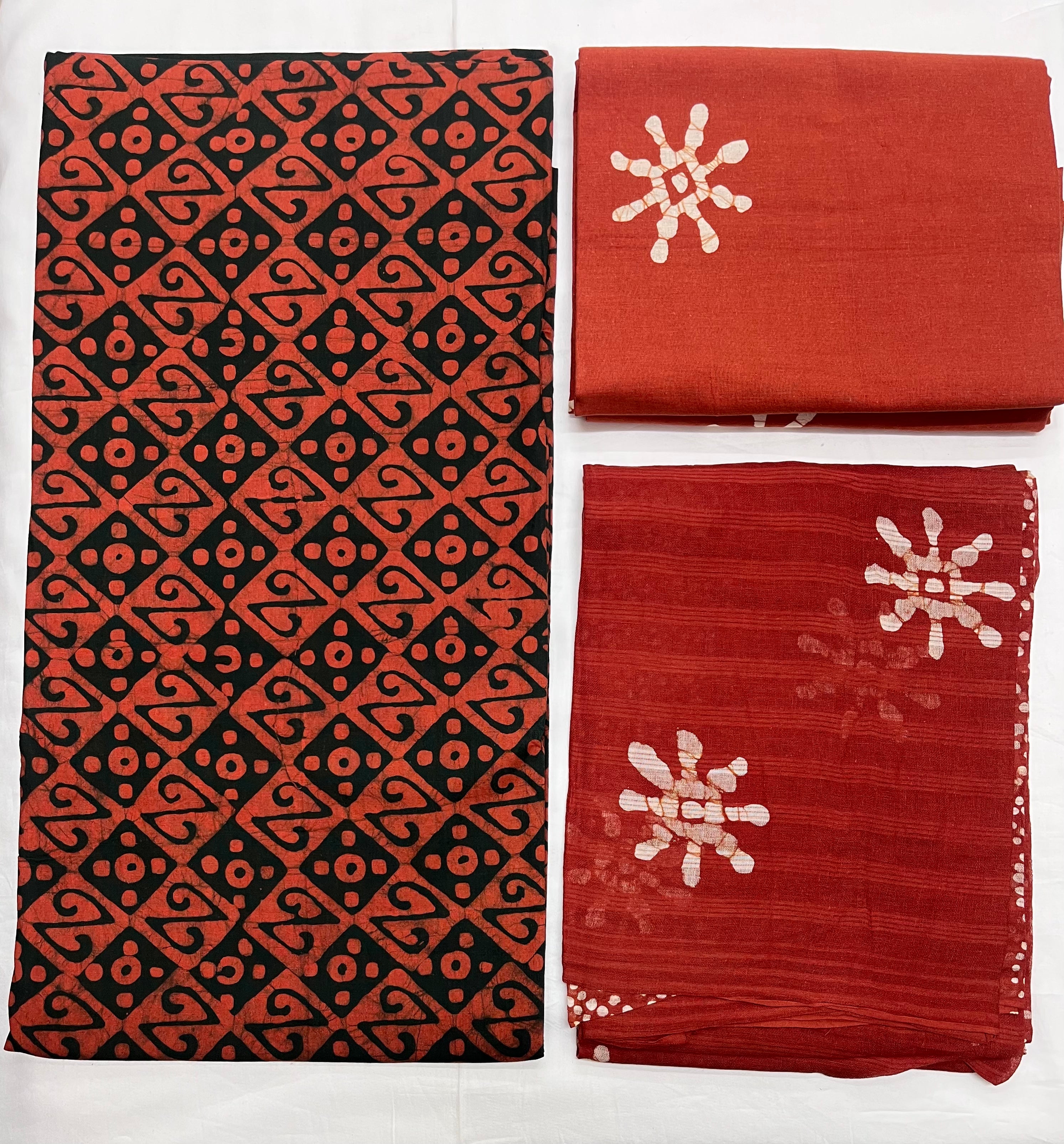 Unstitched 3 Piece - Pure Cotton Handblock Batik Suit