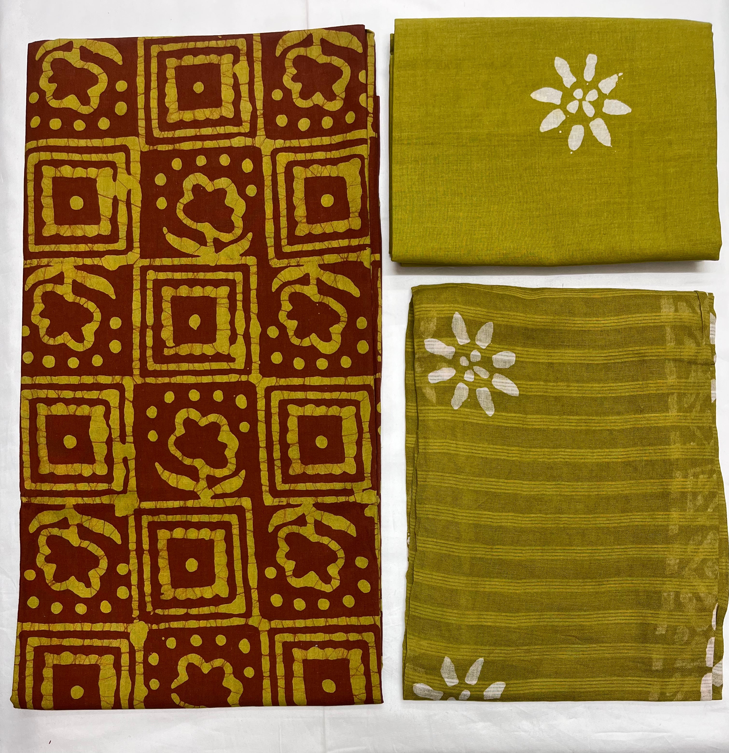 Unstitched 3 Piece - Pure Cotton Handblock Batik Suit