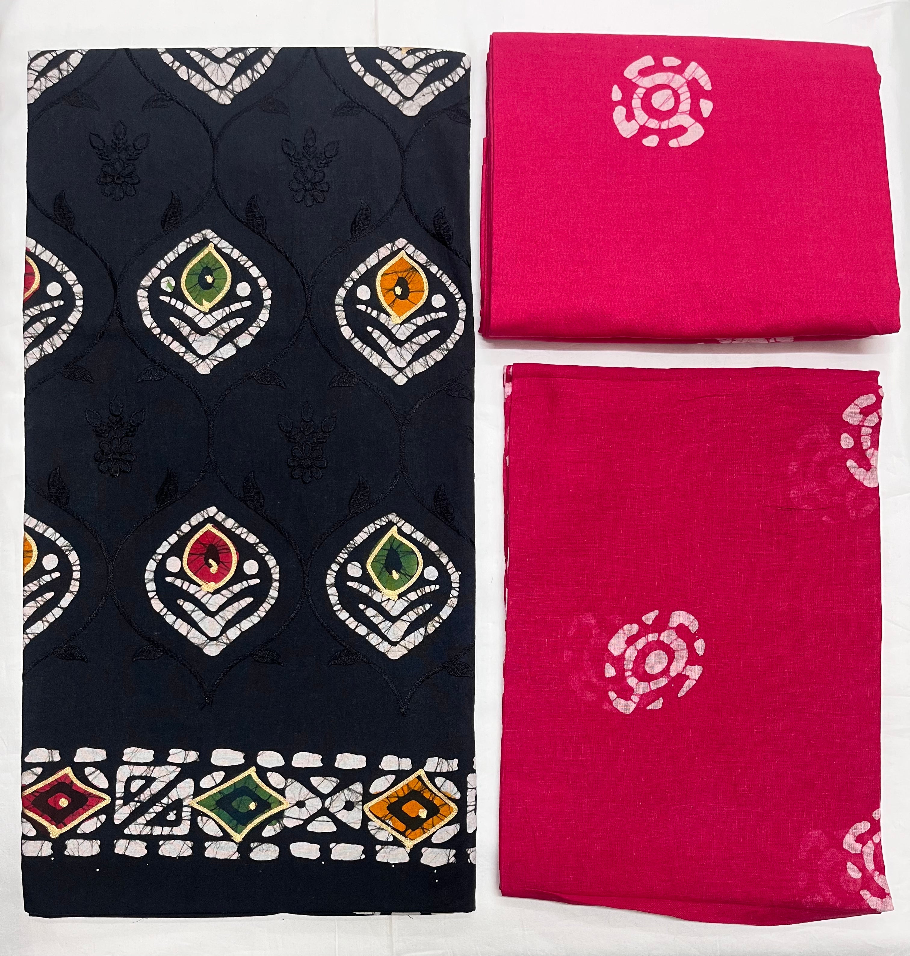 Unstitched 3 Piece - Pure Cotton Handblock Batik Suit
