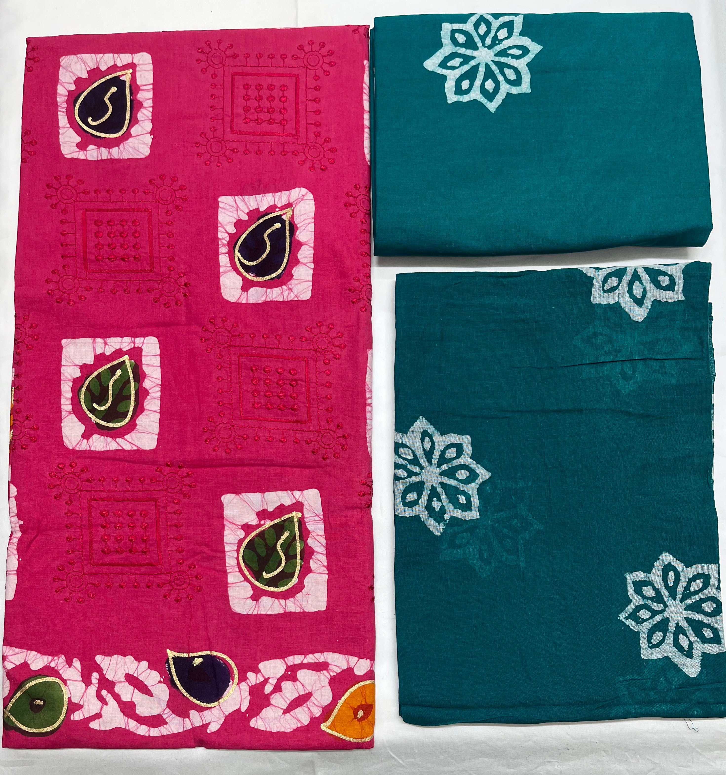 Unstitched 3 Piece - Pure Cotton Handblock Batik Suit
