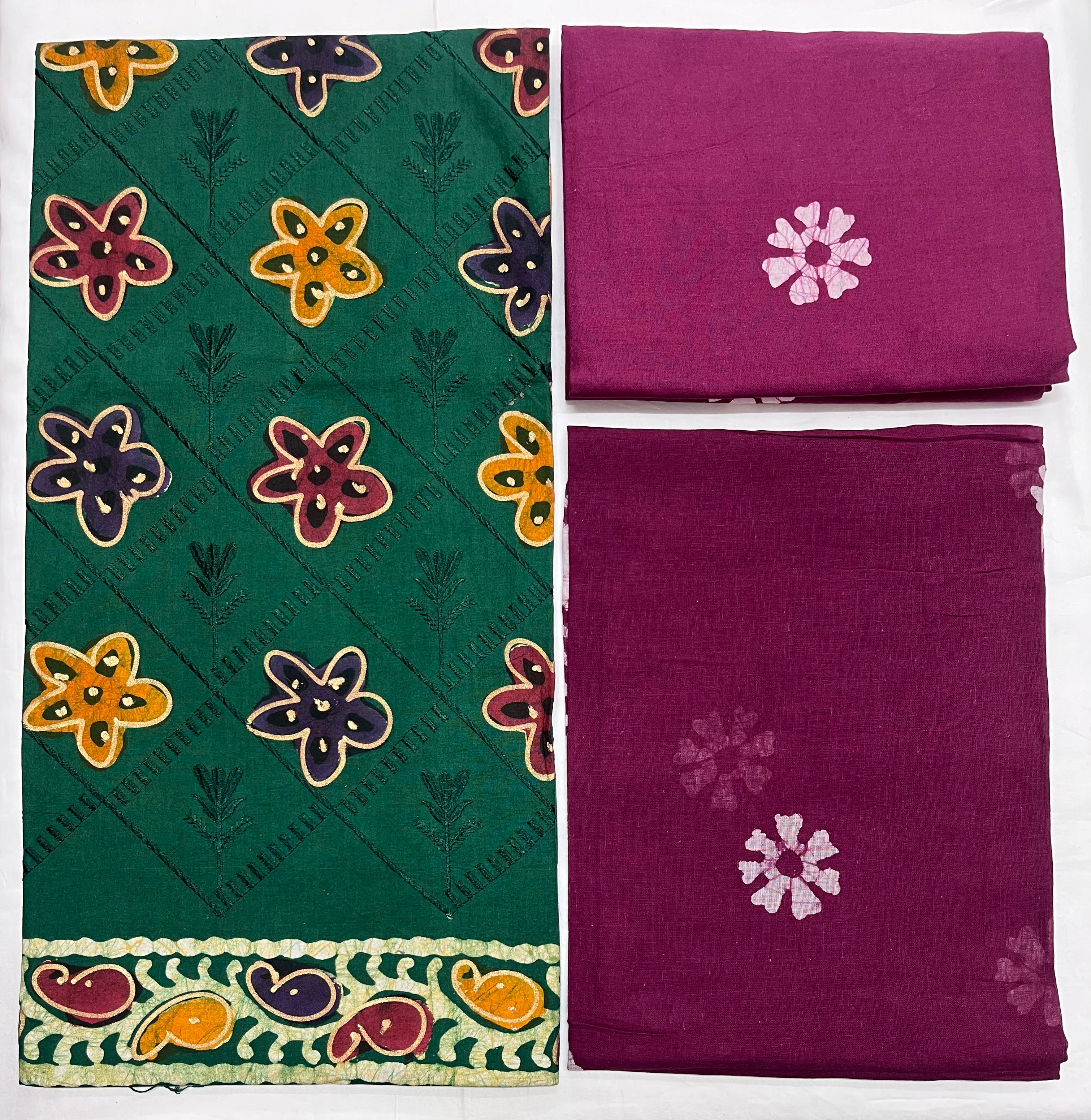 Unstitched 3 Piece - Pure Cotton Handblock Batik Suit