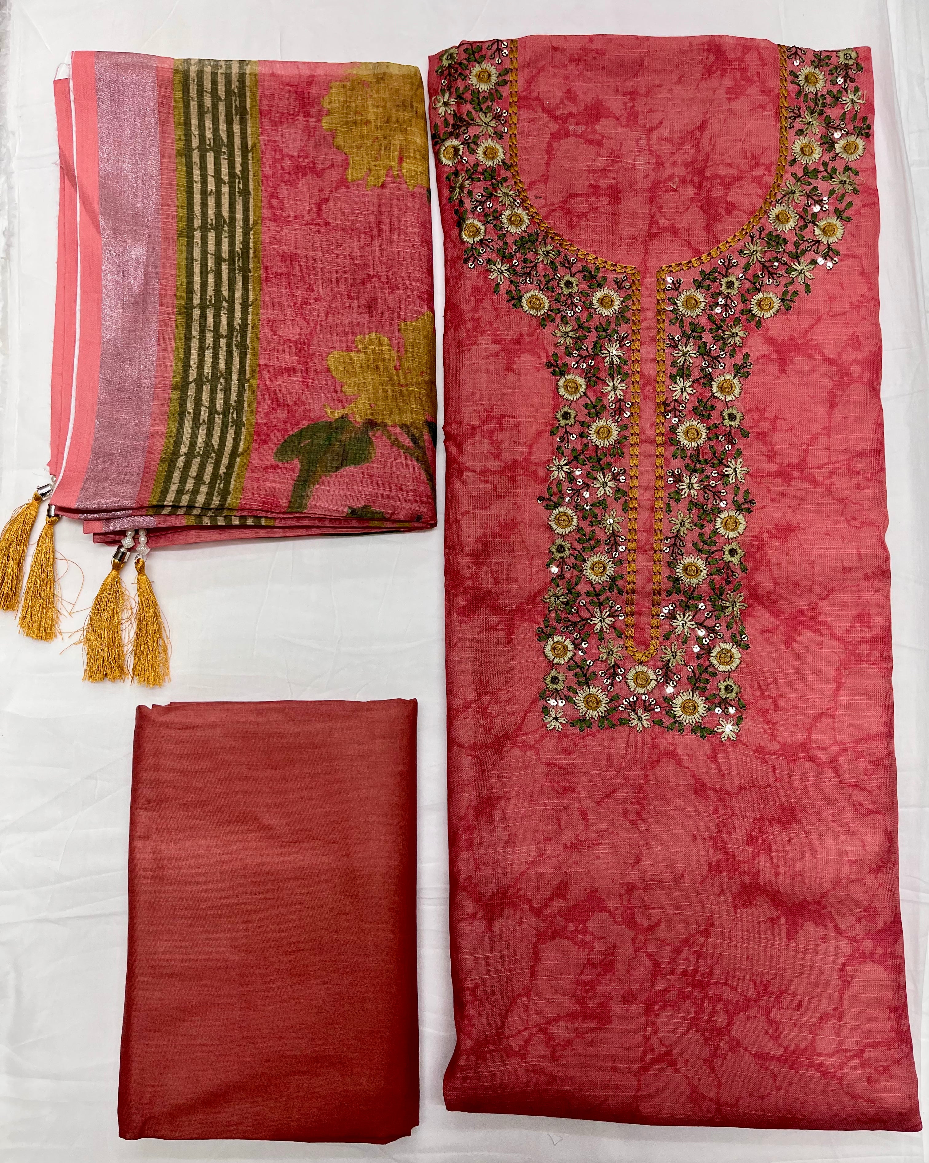 Unstitched 3 Piece – Cotton Linen Suit with Chikankari Embroidery