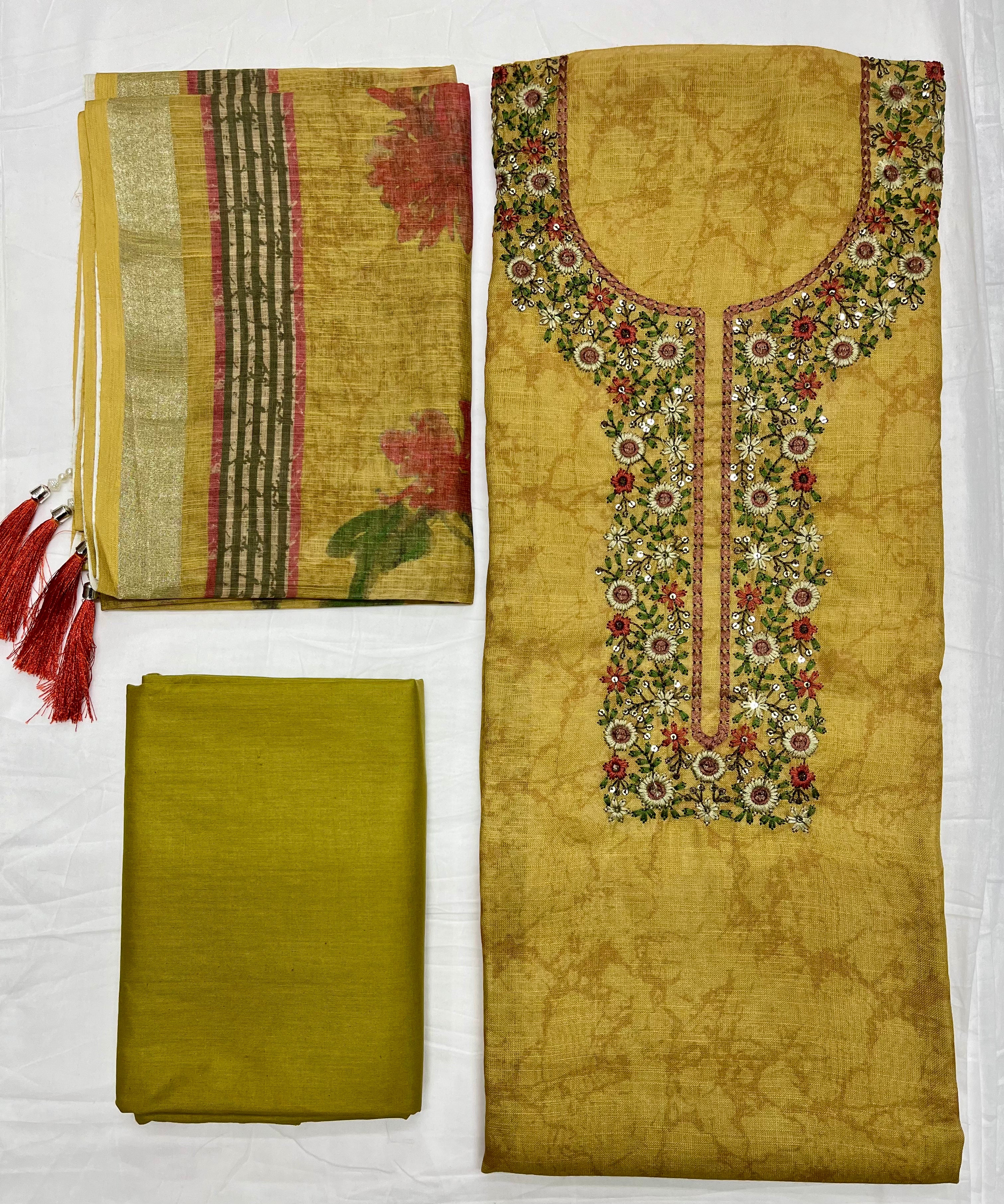 Unstitched 3 Piece – Cotton Linen Suit with Chikankari Embroidery