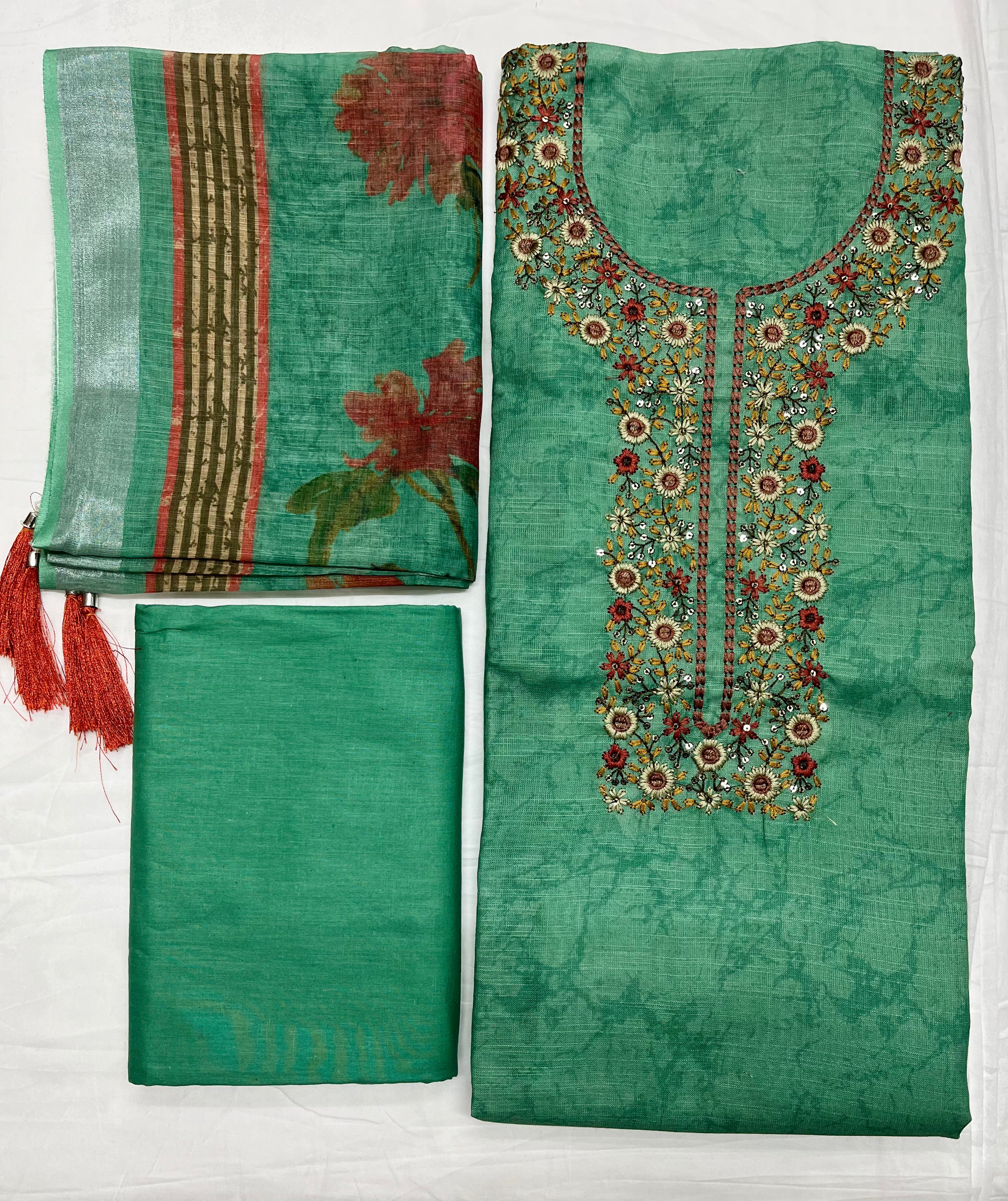 Unstitched 3 Piece – Cotton Linen Suit with Chikankari Embroidery