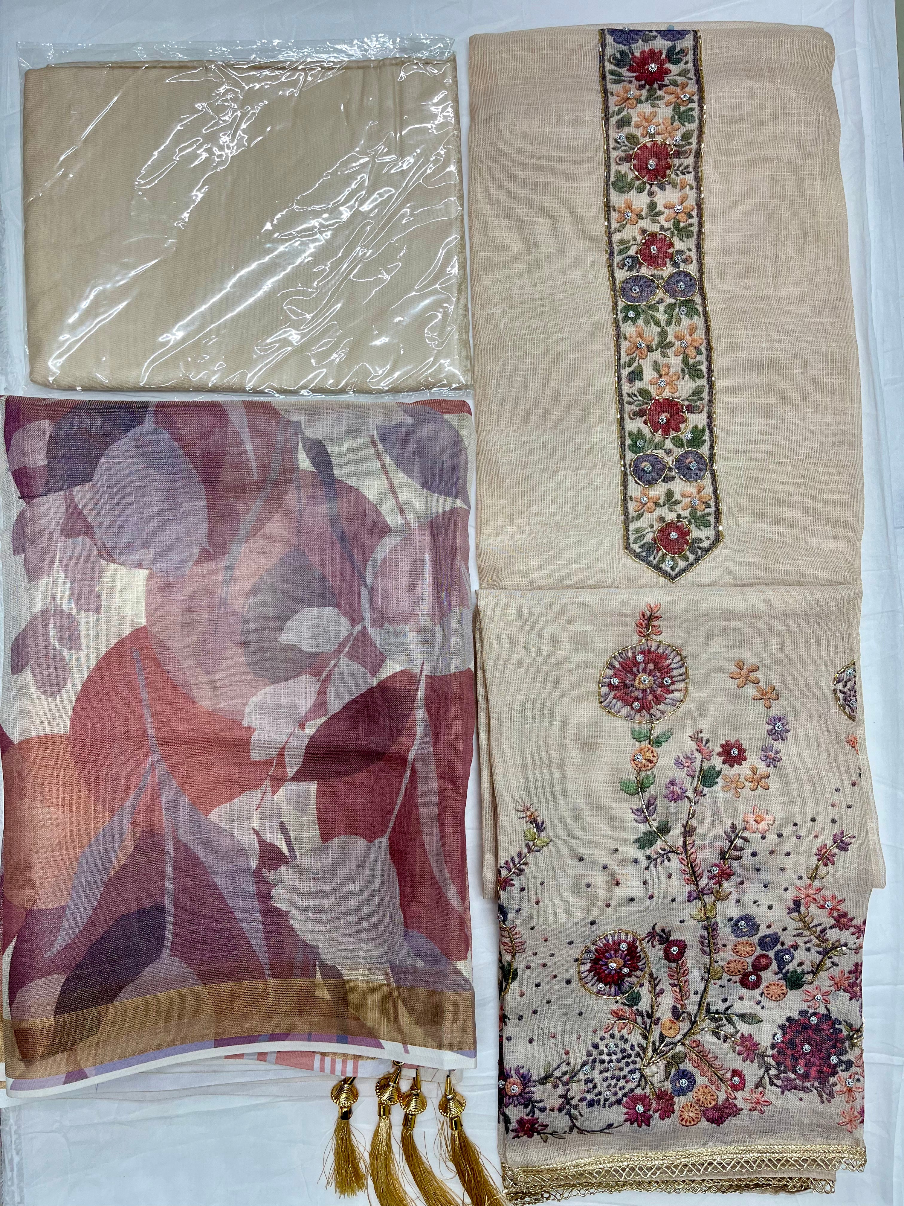 Unstitched 3 Piece – Munga Tissue Silk Suit with Handwork