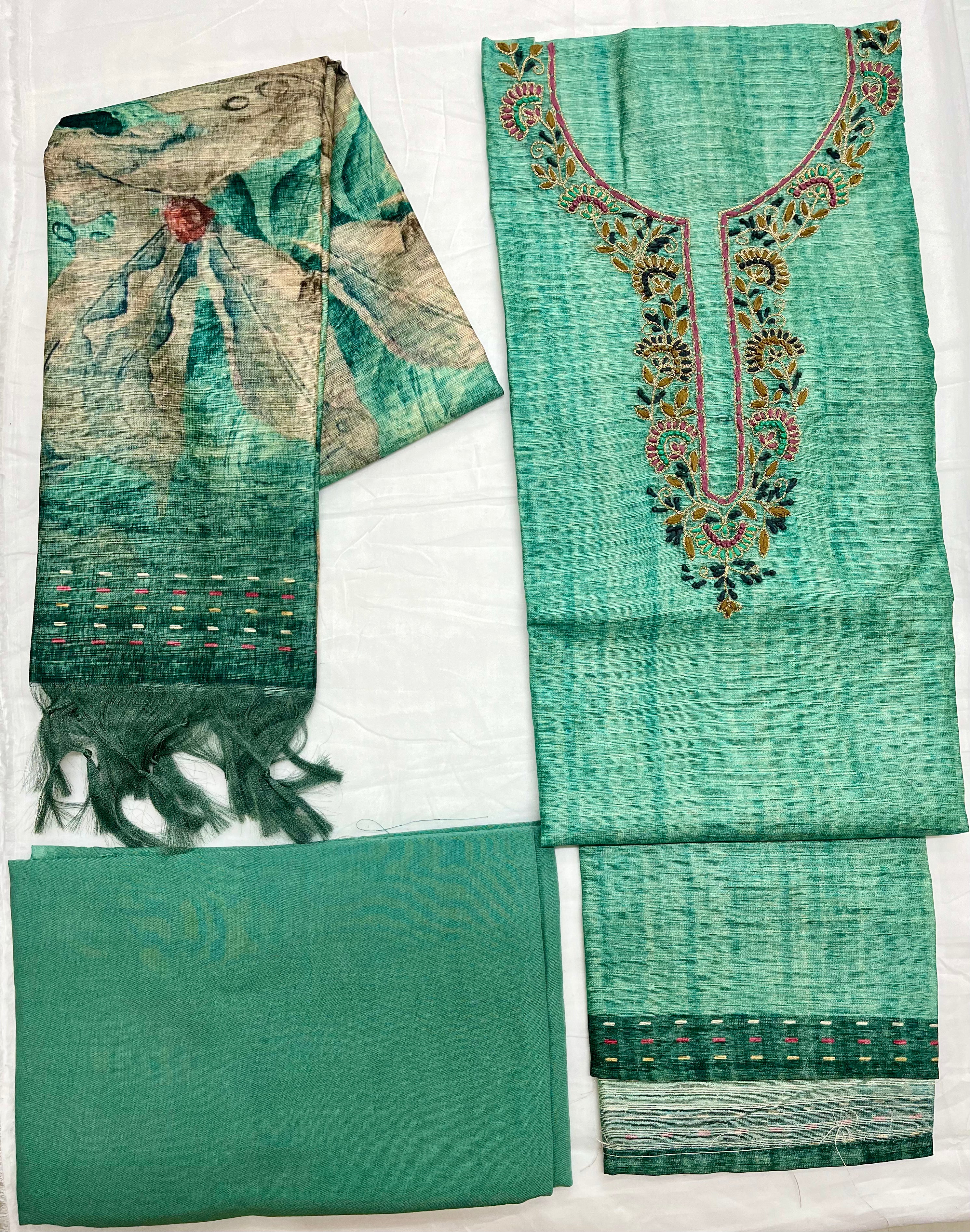 Unstitched 3 Piece – Shimmer Linen Suit with Hand Lucknowi Work