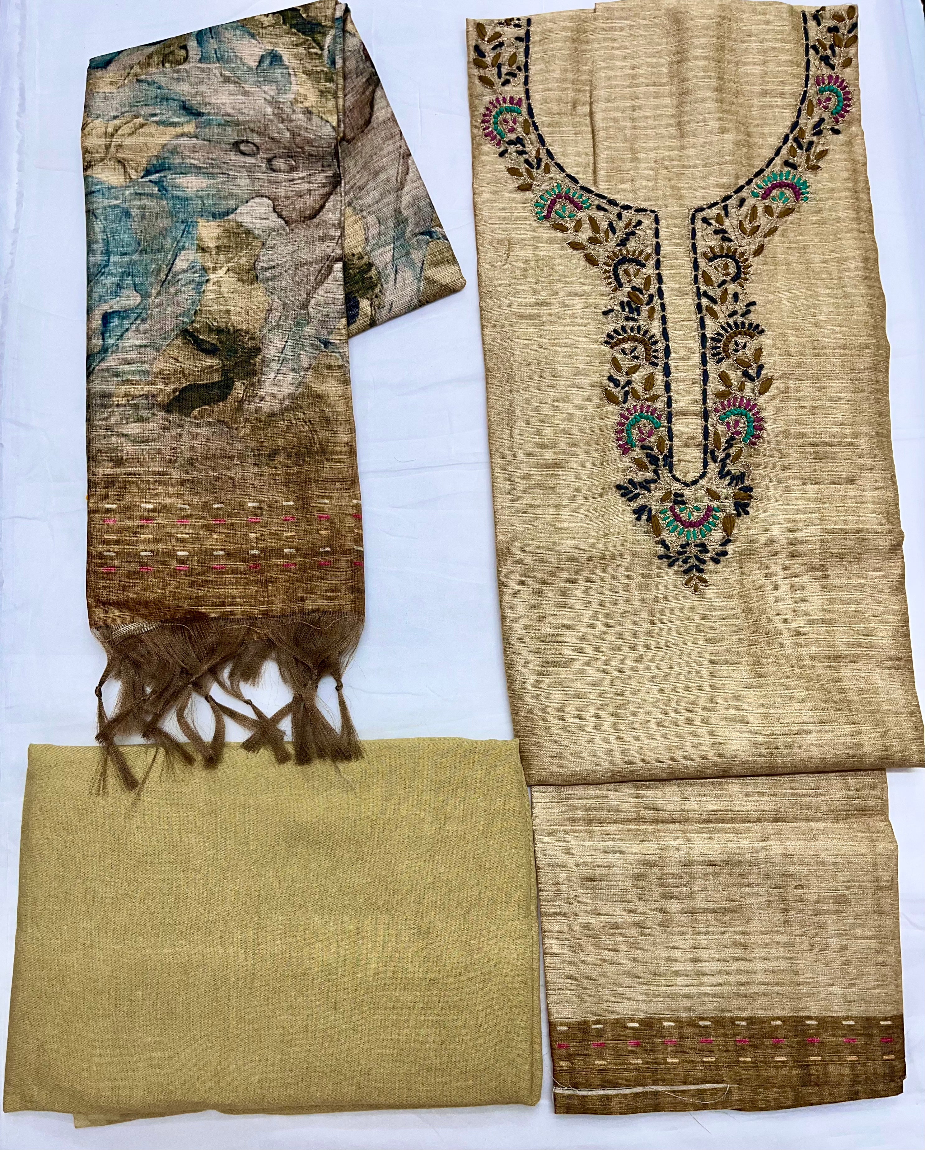Unstitched 3 Piece – Shimmer Linen Suit with Hand Lucknowi Work