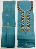Unstitched 3 Piece – Pure Cotton Sateen with Phulkari Work Suit