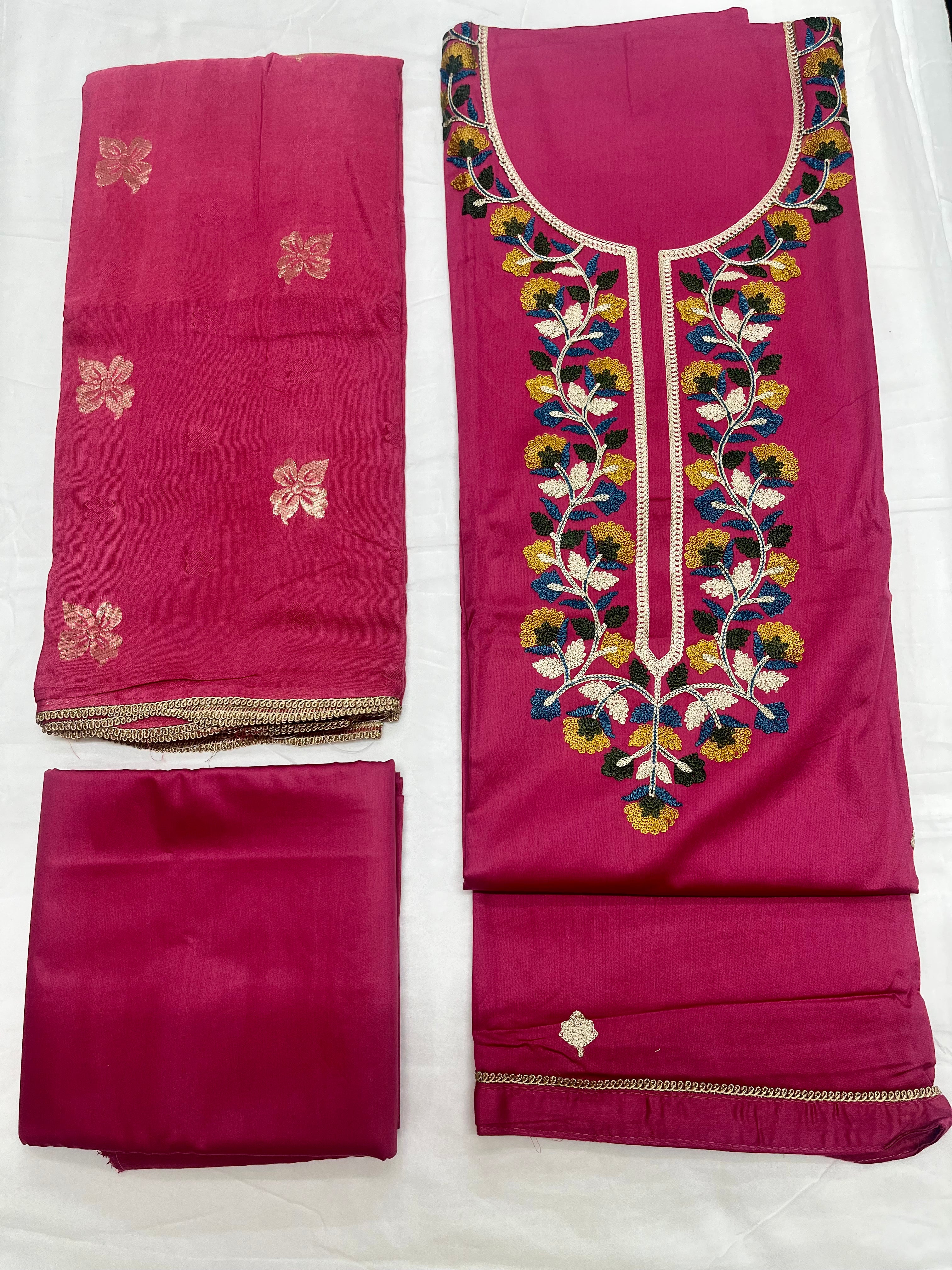 Unstitched 3 Piece – Pure Cotton Sateen with Phulkari Work Suit