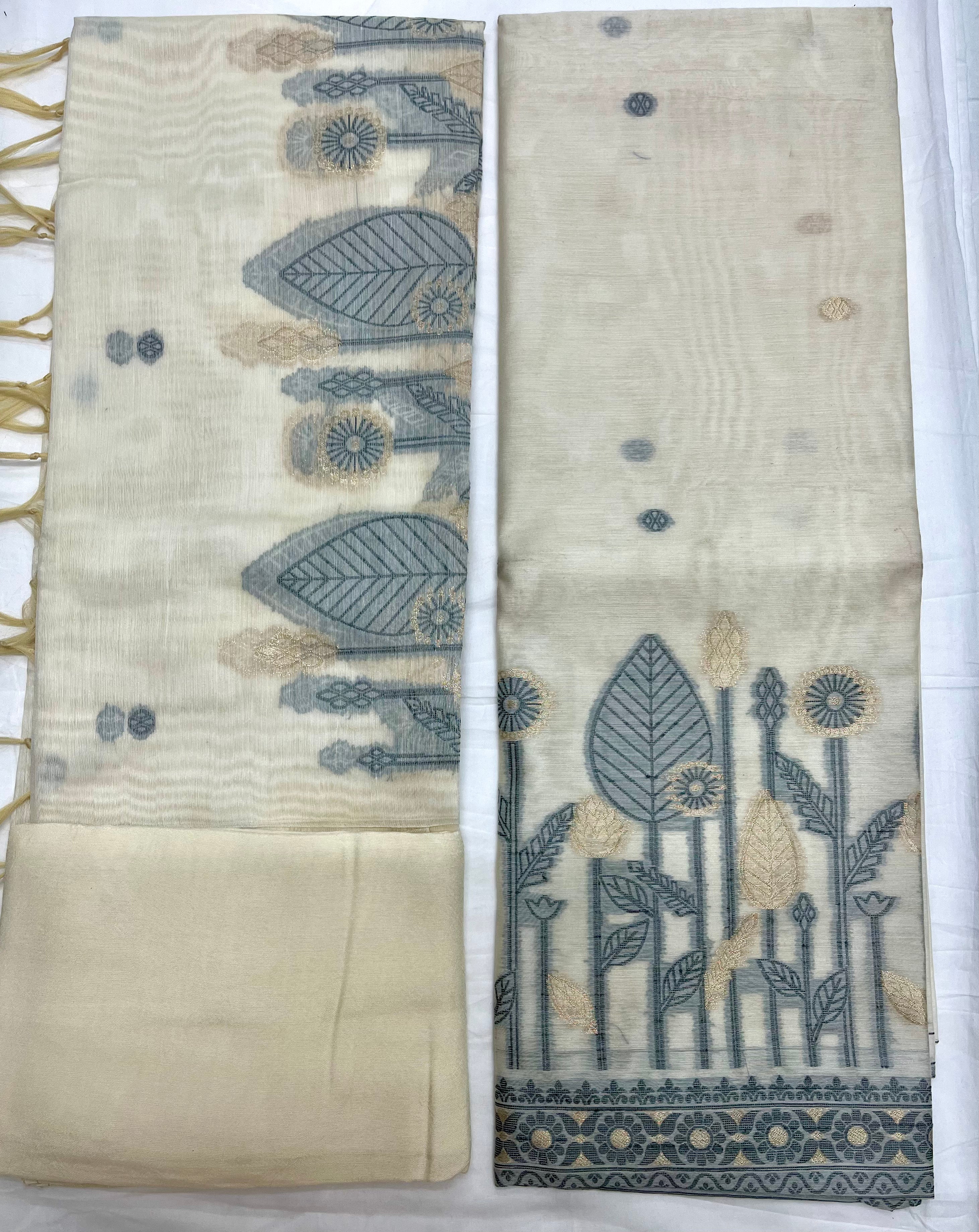 Unstitched 3 Piece – Pure Chanderi Banarasi Weaving Silk Suit