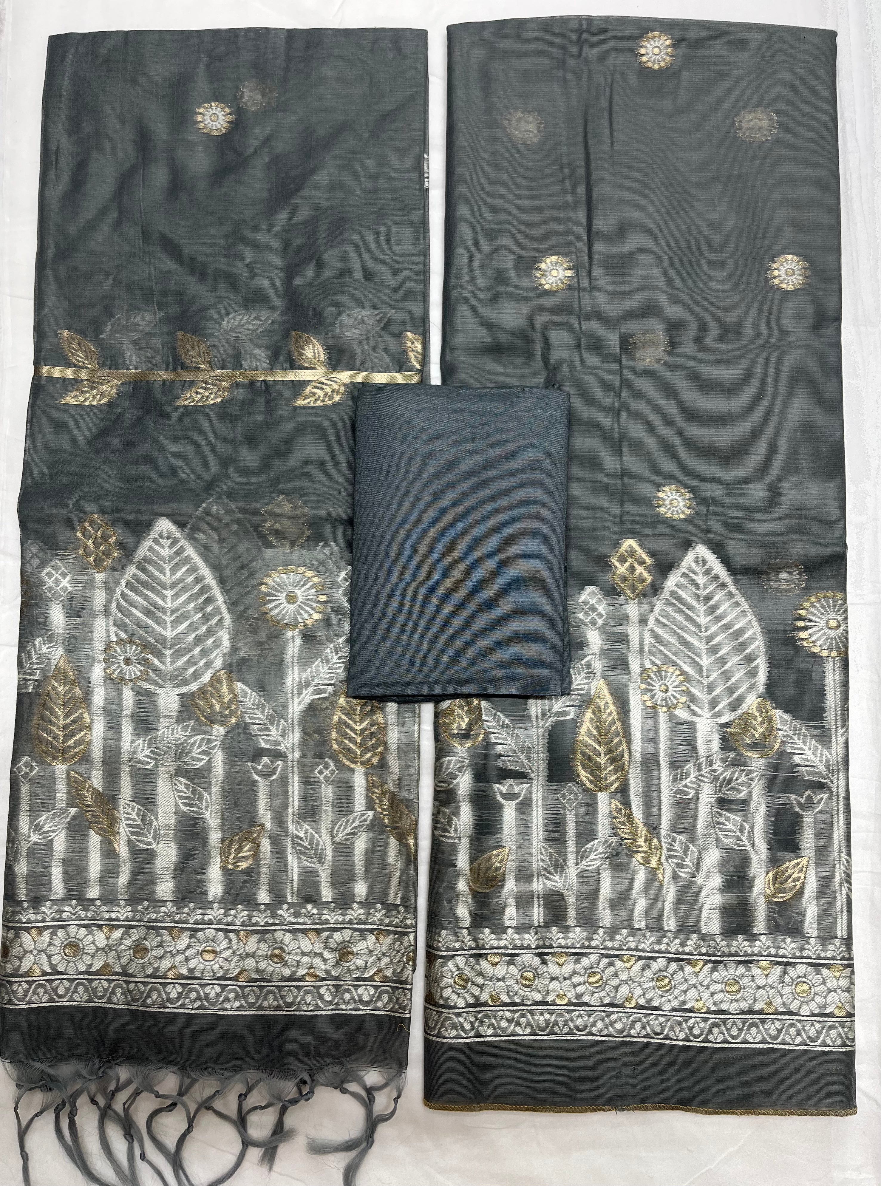 Unstitched 3 Piece – Pure Chanderi Banarasi Weaving Silk Suit