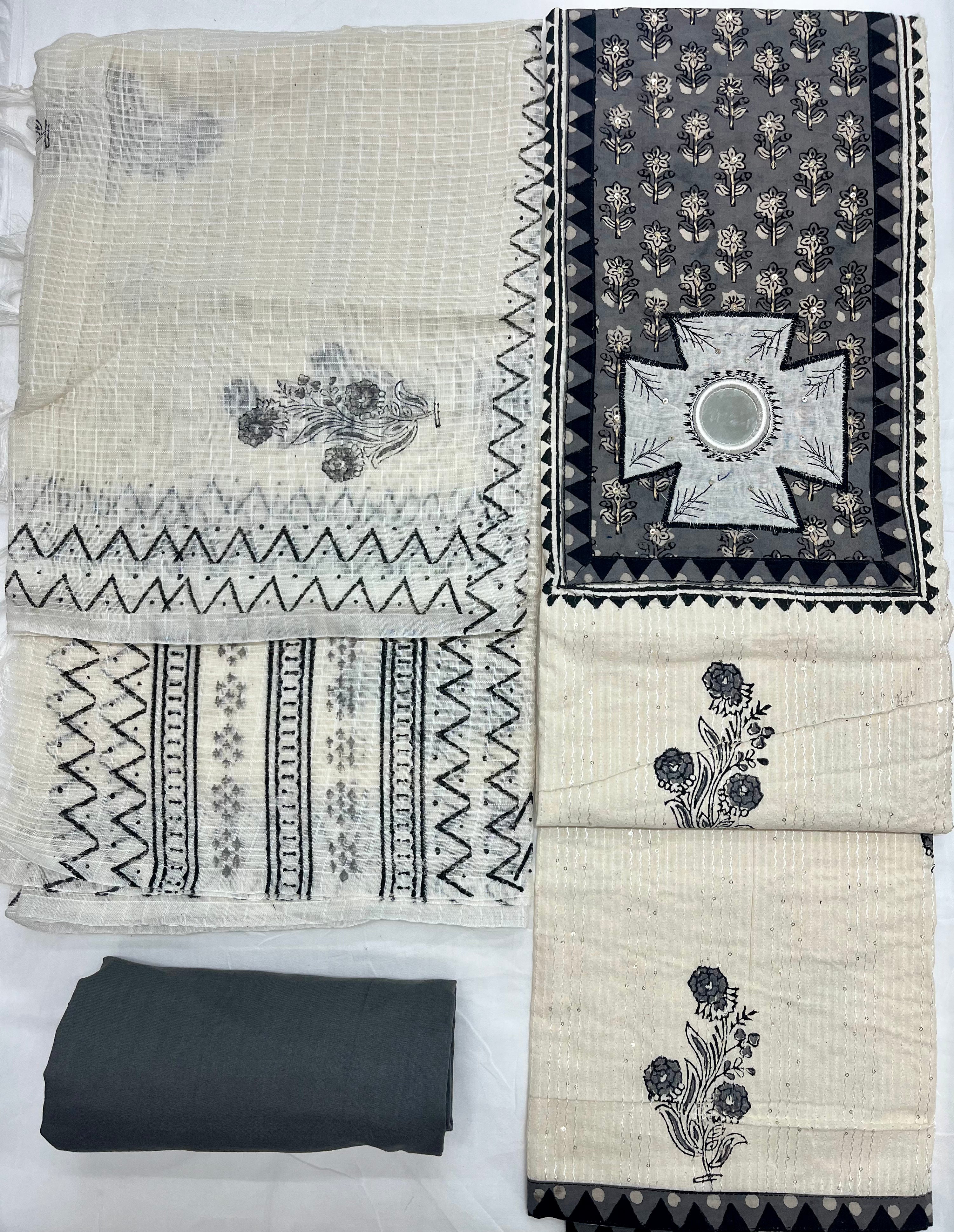 Unstitched 3 Piece – Pure Cotton Katha Work Suit