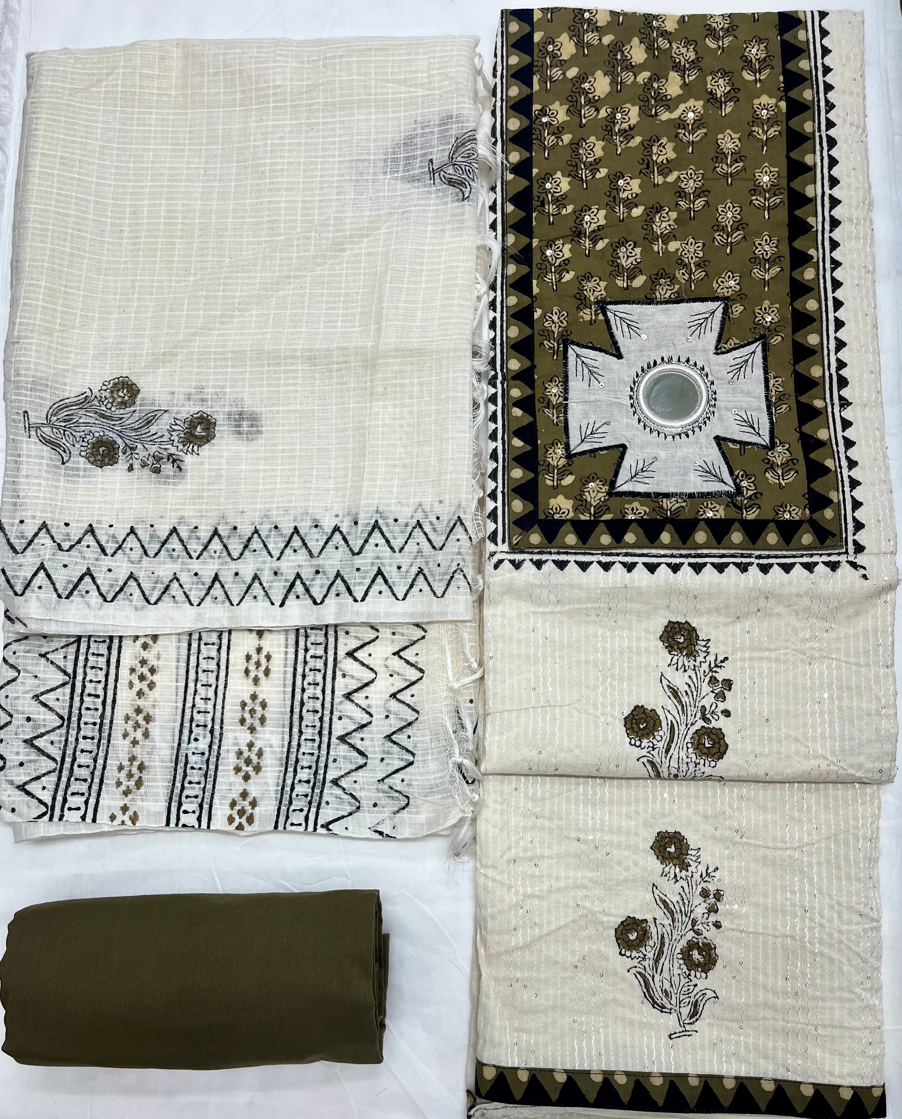 Unstitched 3 Piece – Pure Cotton Katha Work Suit
