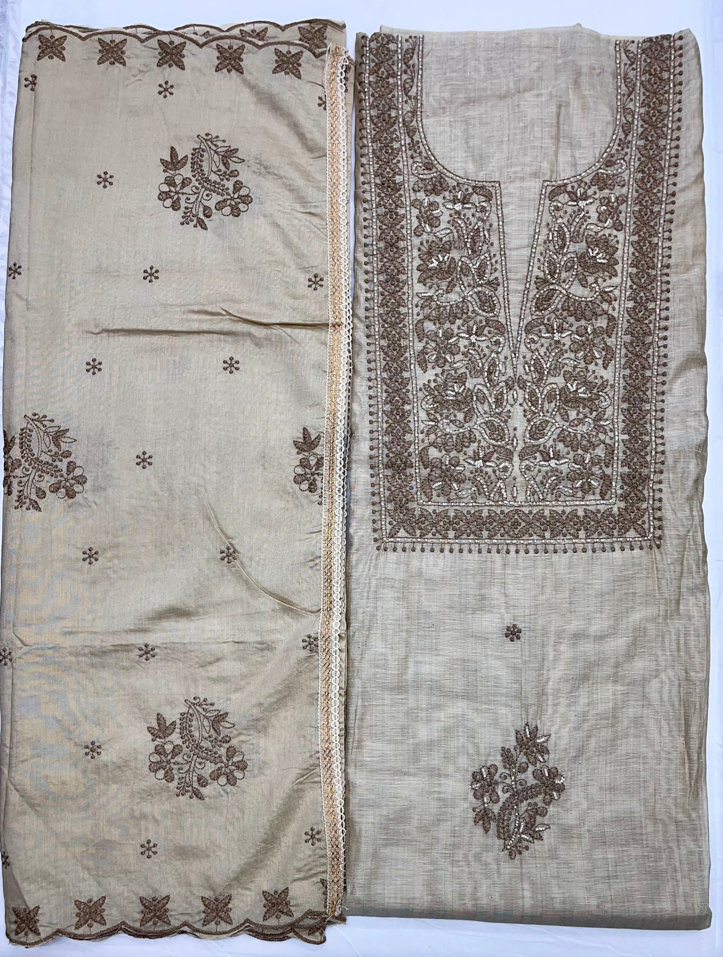 Unstitched 3 Piece – Jaamdani Cotton Handwork Suit