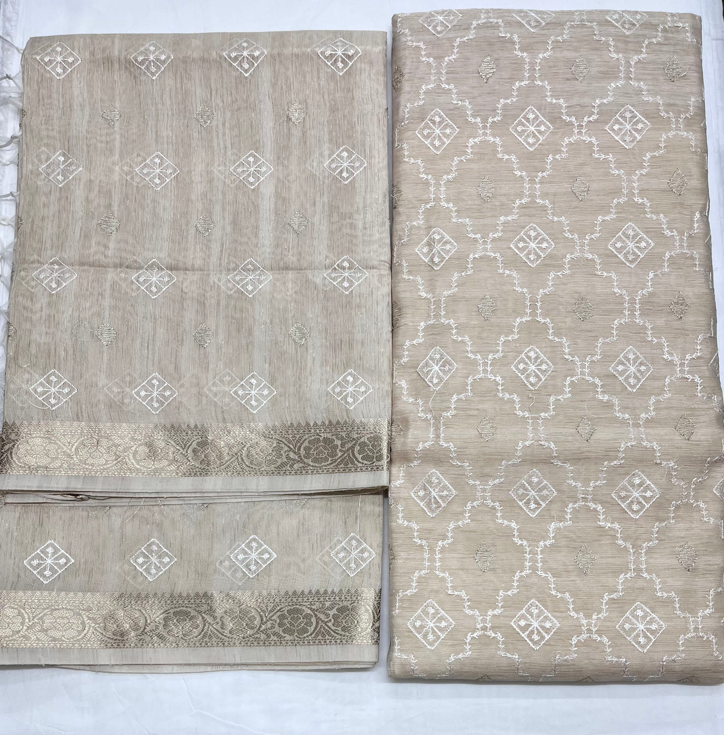 Unstitched 3 Piece – Tussar Munga Silk with Resham Embroidery & Banarasi Weaving Suit