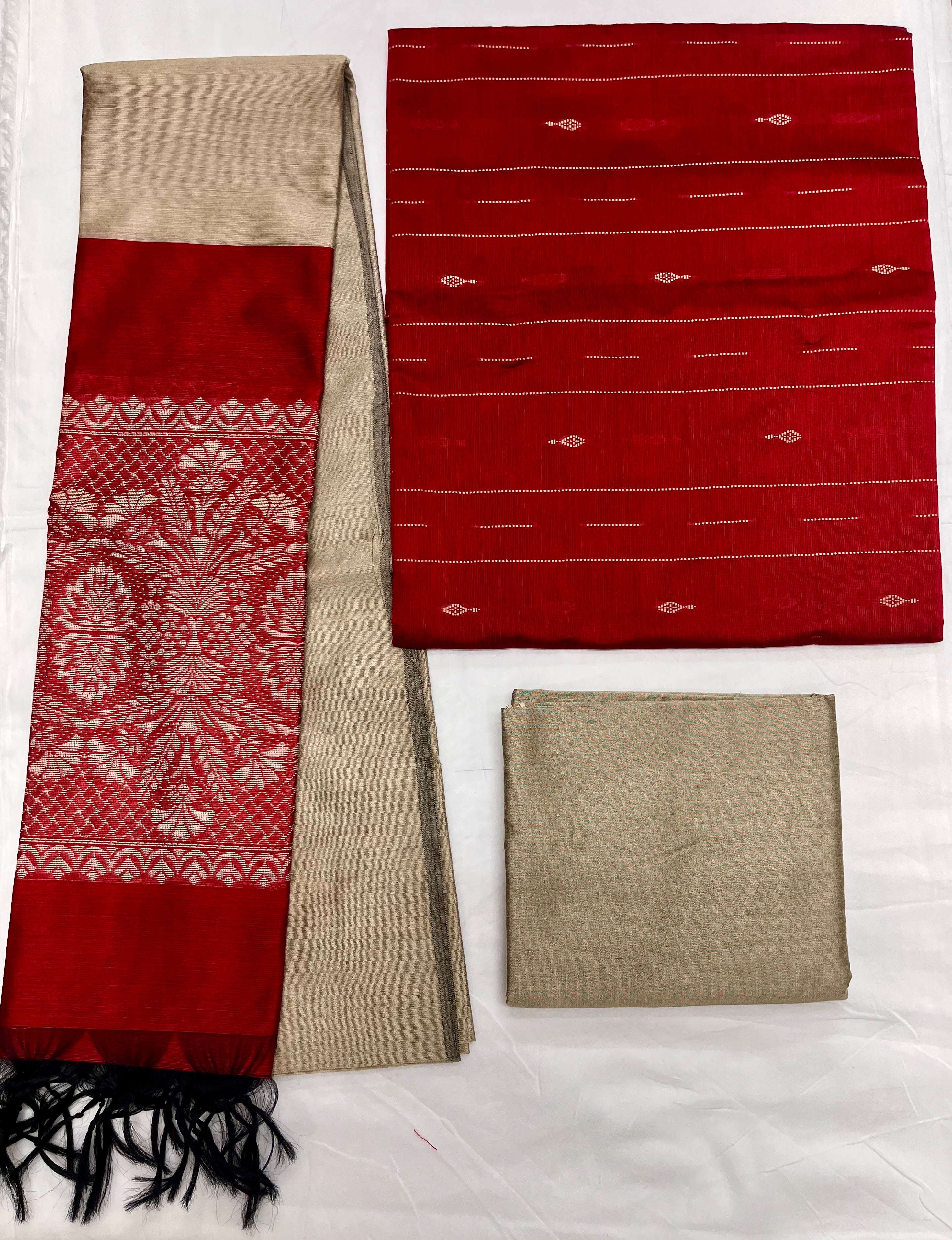 Unstitched 3 Piece – Cotton Raw Silk with Resham Weaving Suit