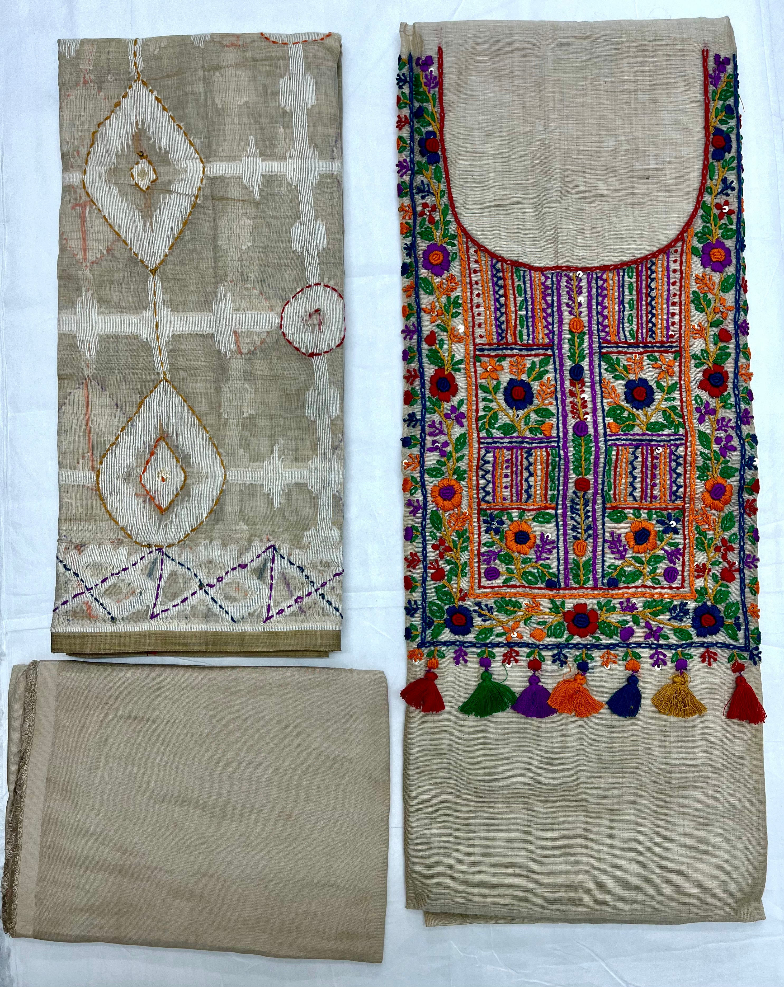 Unstitched 3 Piece – Jaamdani Cotton with Lucknowi Work & Resham Weaving Suit