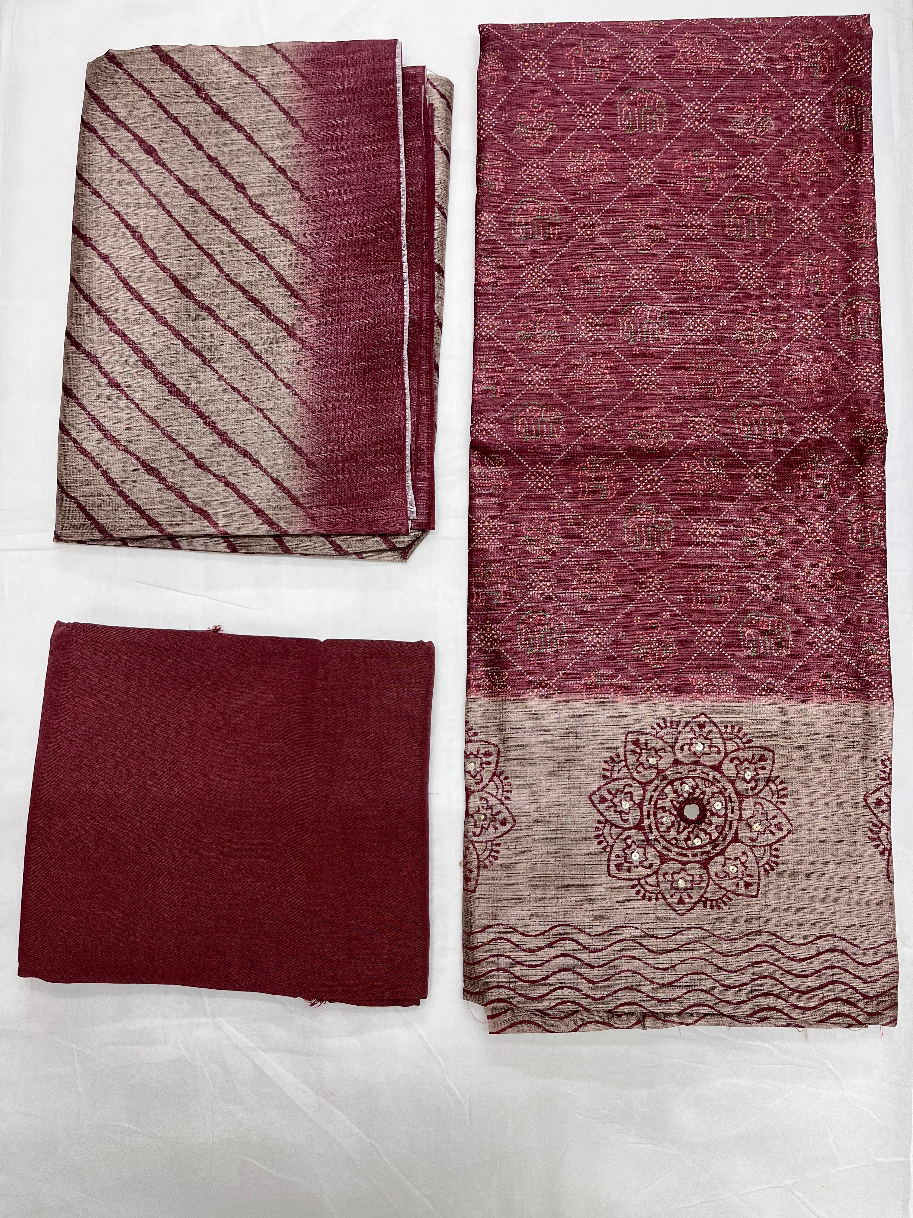 Unstitched 3 Piece – Shimmer Linen with Sequins, Mirror Work & Leheriya Dupatta