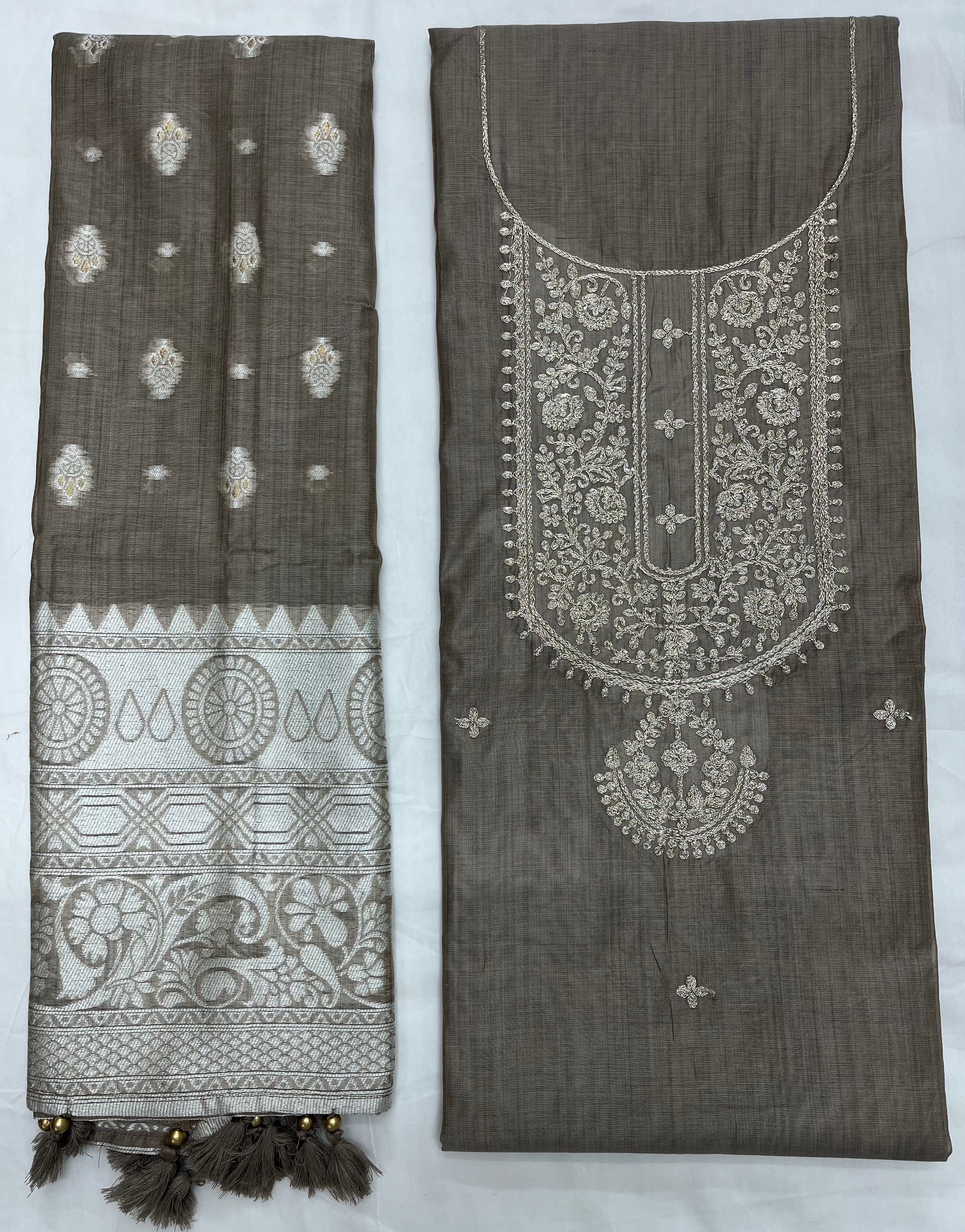 Unstitched 3 Piece – Pure Chanderi Silk with Gota Patti Work Suit