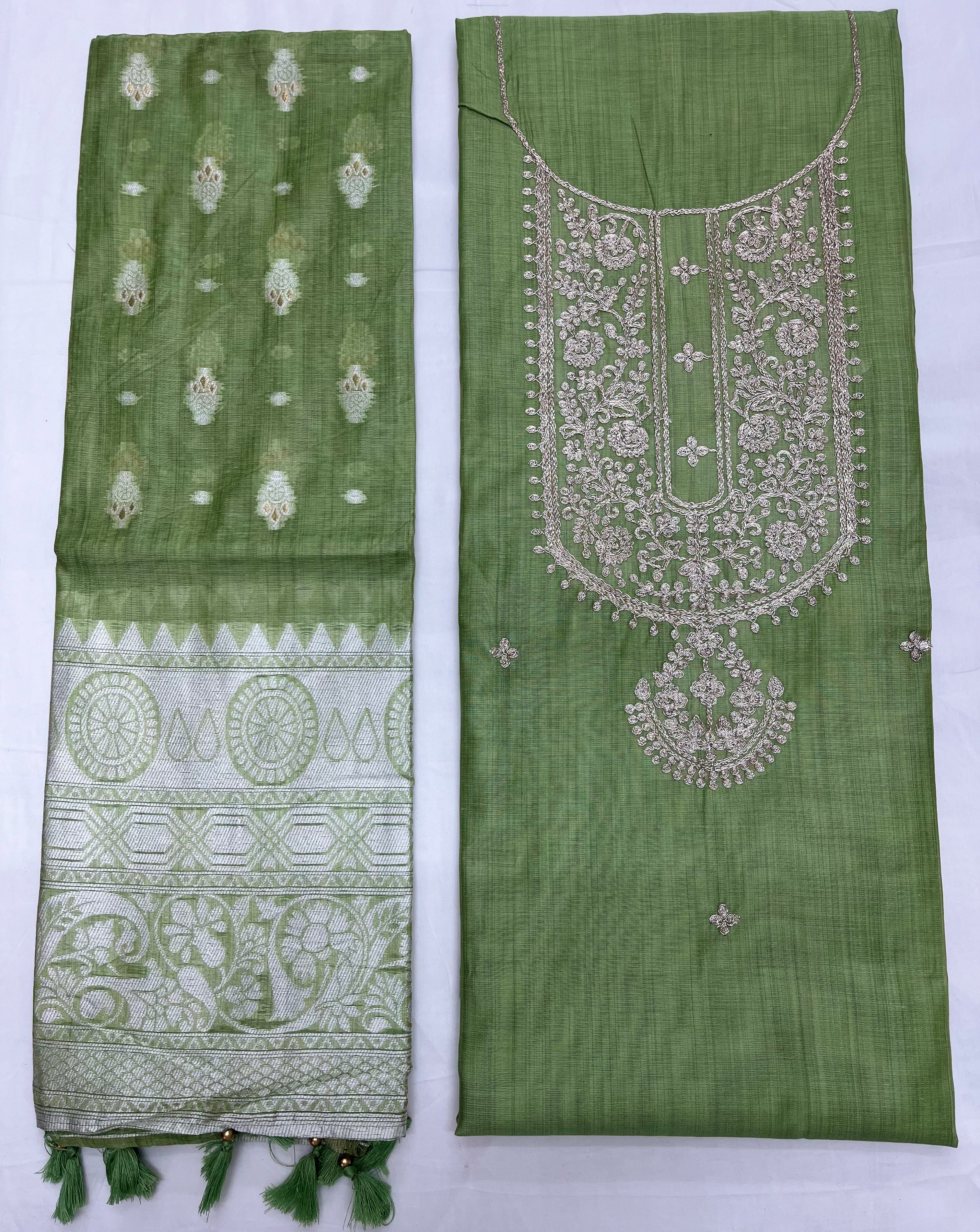 Unstitched 3 Piece – Pure Chanderi Silk with Gota Patti Work Suit