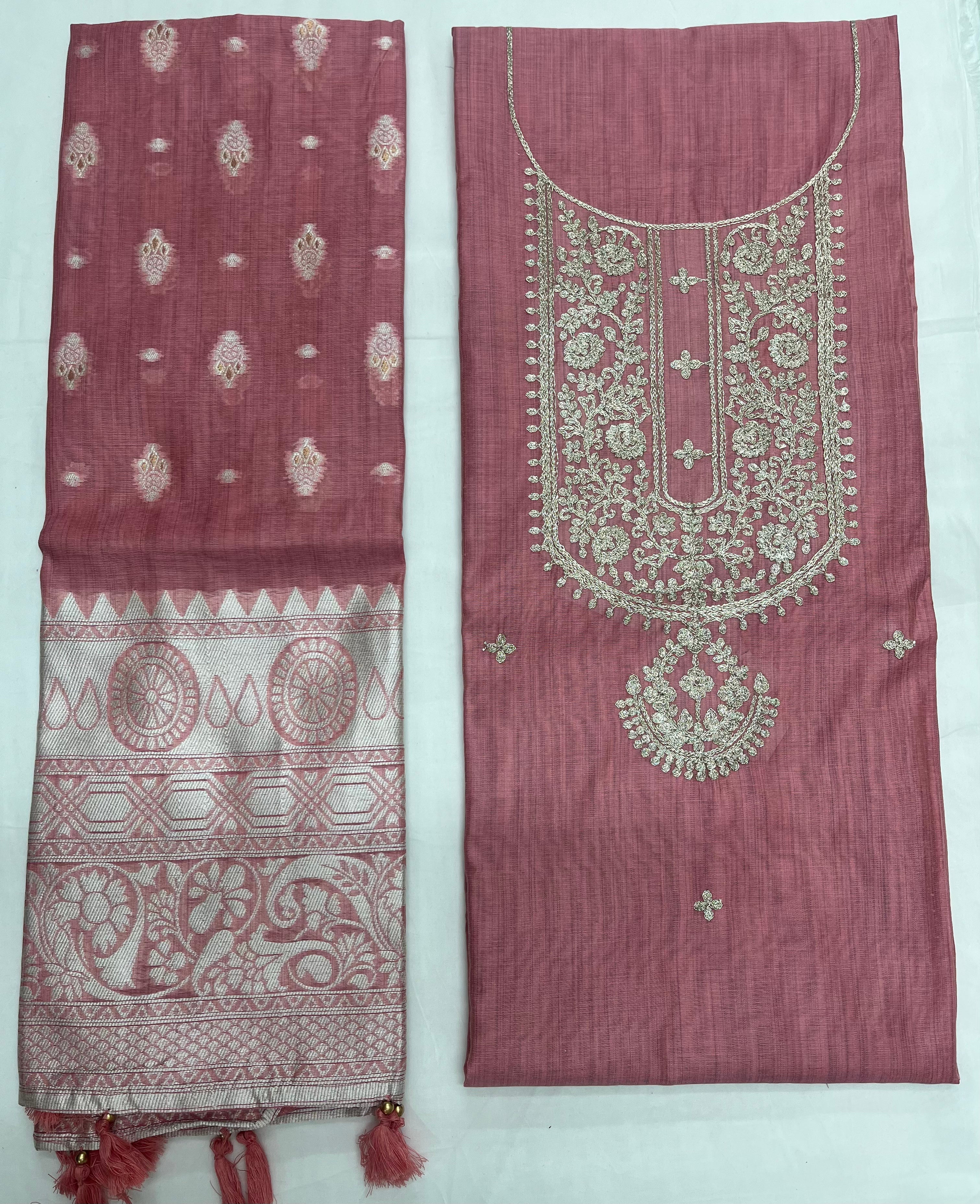 Unstitched 3 Piece – Pure Chanderi Silk with Gota Patti Work Suit