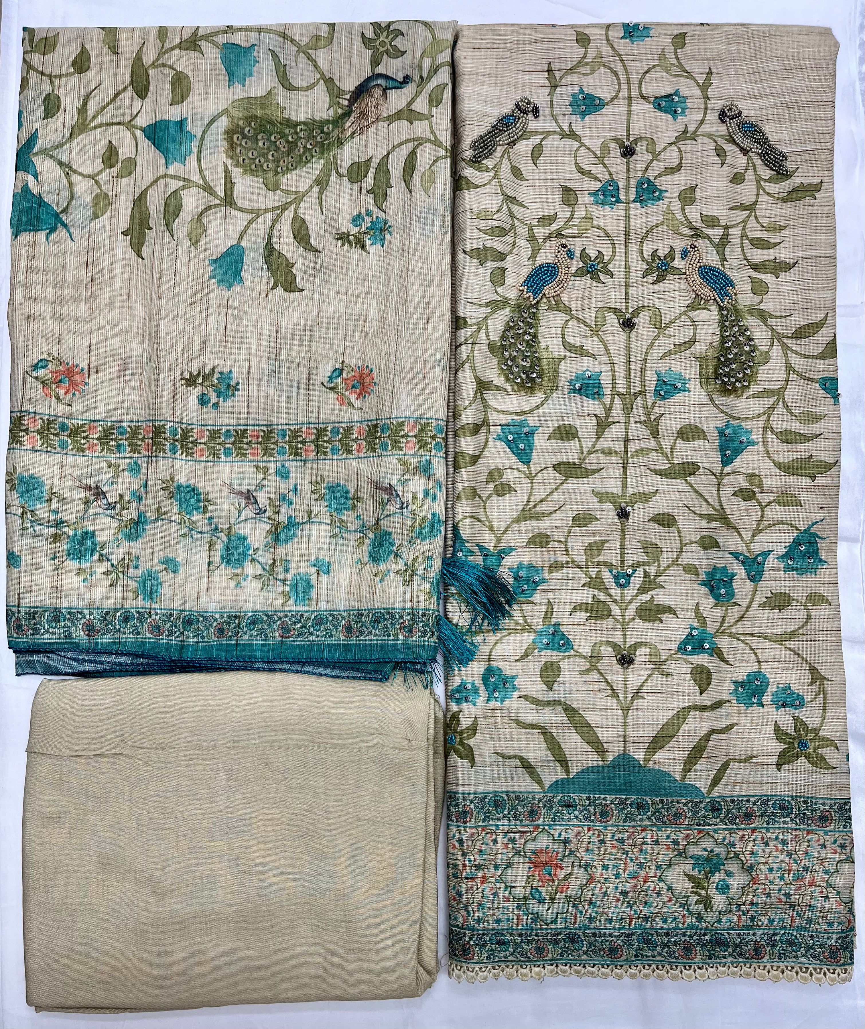 Unstitched 3 Piece – Pure Cotton Linen Printed with Handwork Suit