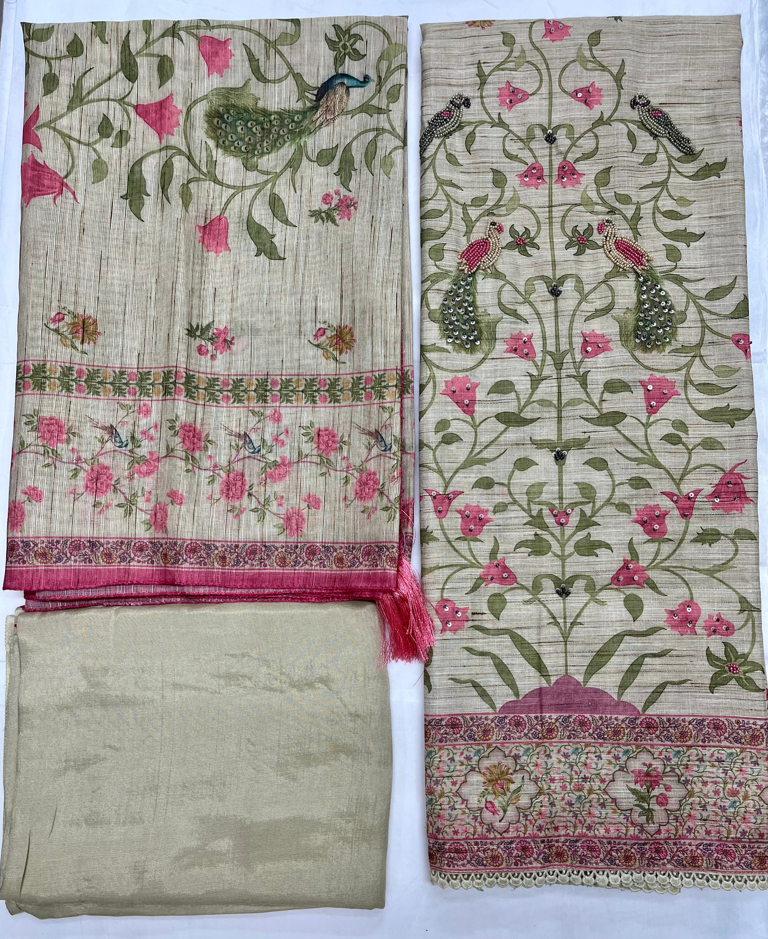 Unstitched 3 Piece – Pure Cotton Linen Printed with Handwork Suit