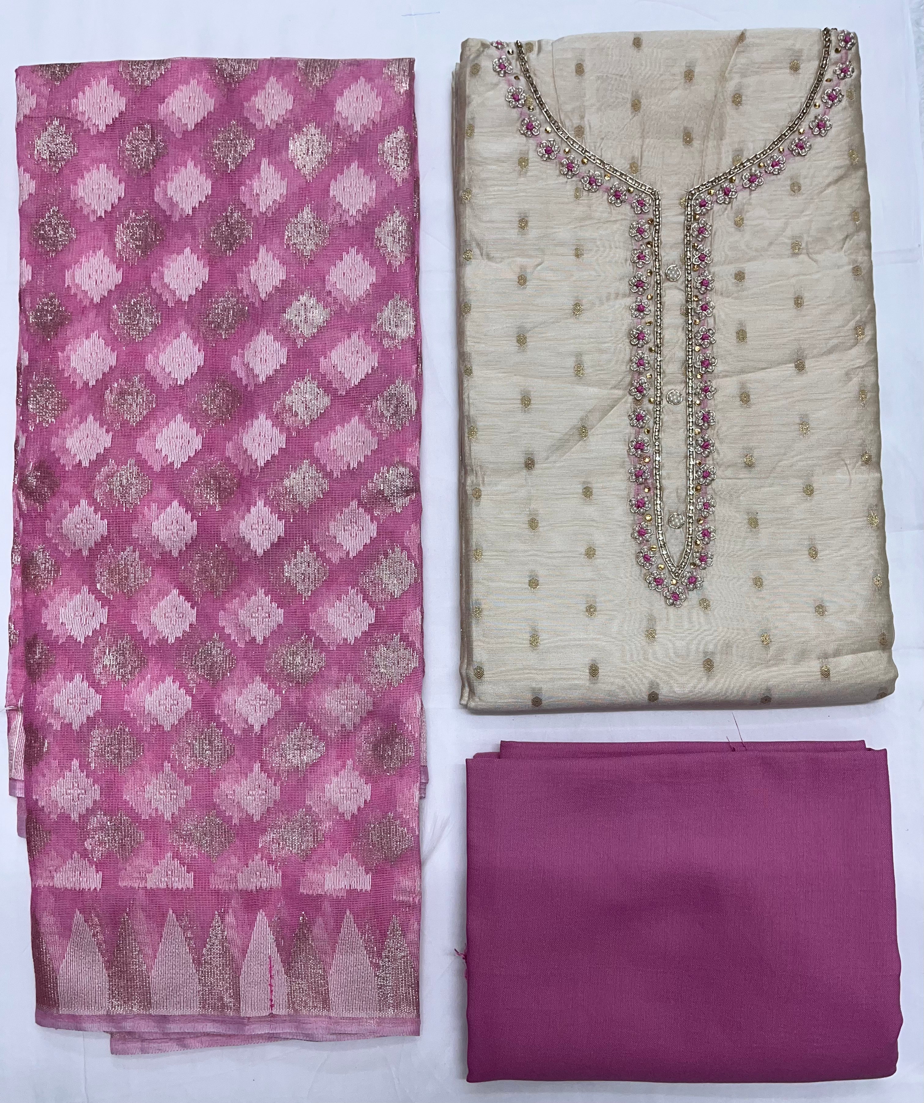 Unstitched 3 Piece – Tussar Munga Silk Handwork & Banarasi Weaving Suit