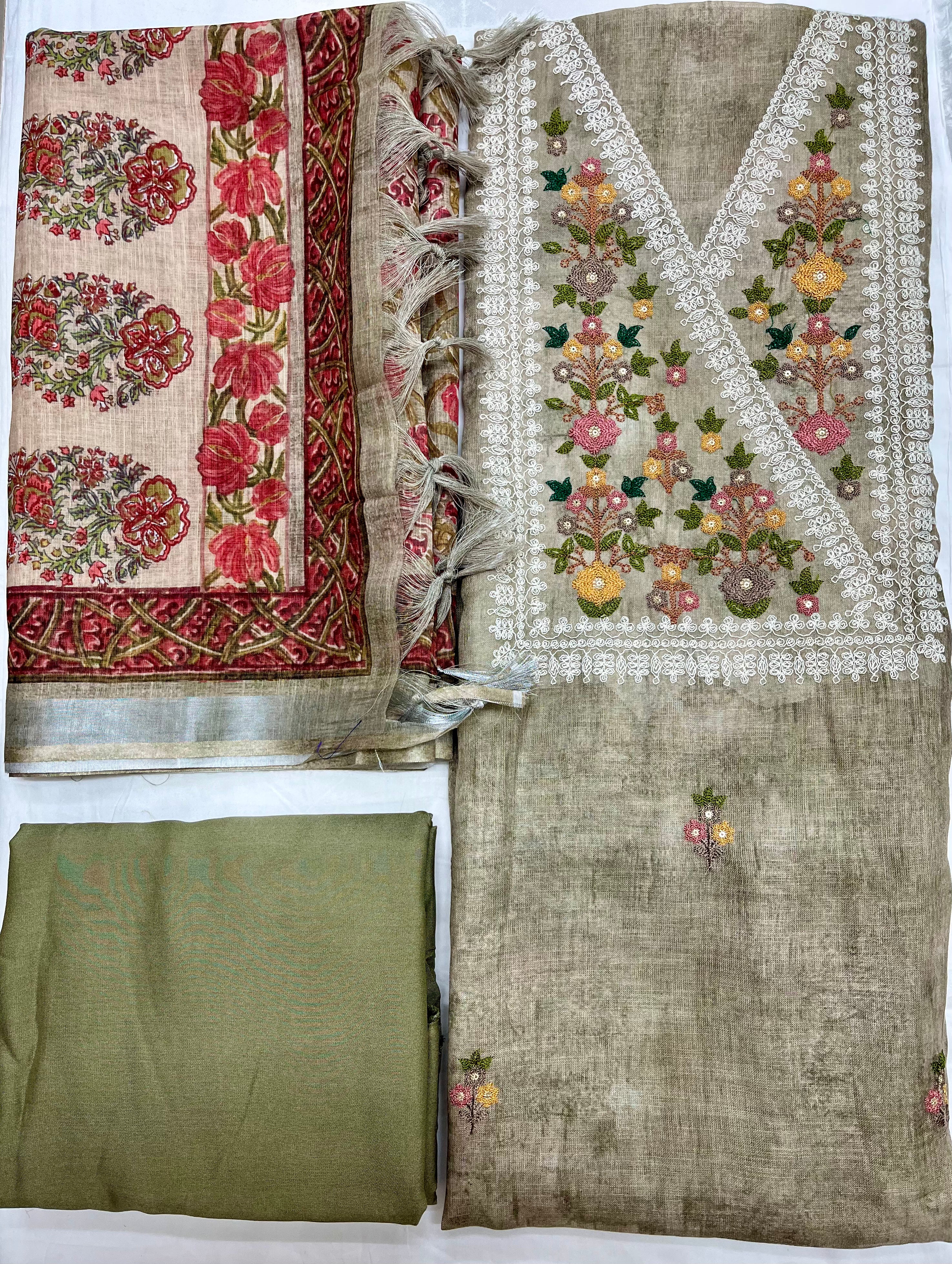 Unstitched 3 Piece – Pure Cotton Linen Multithread Embroidery Suit