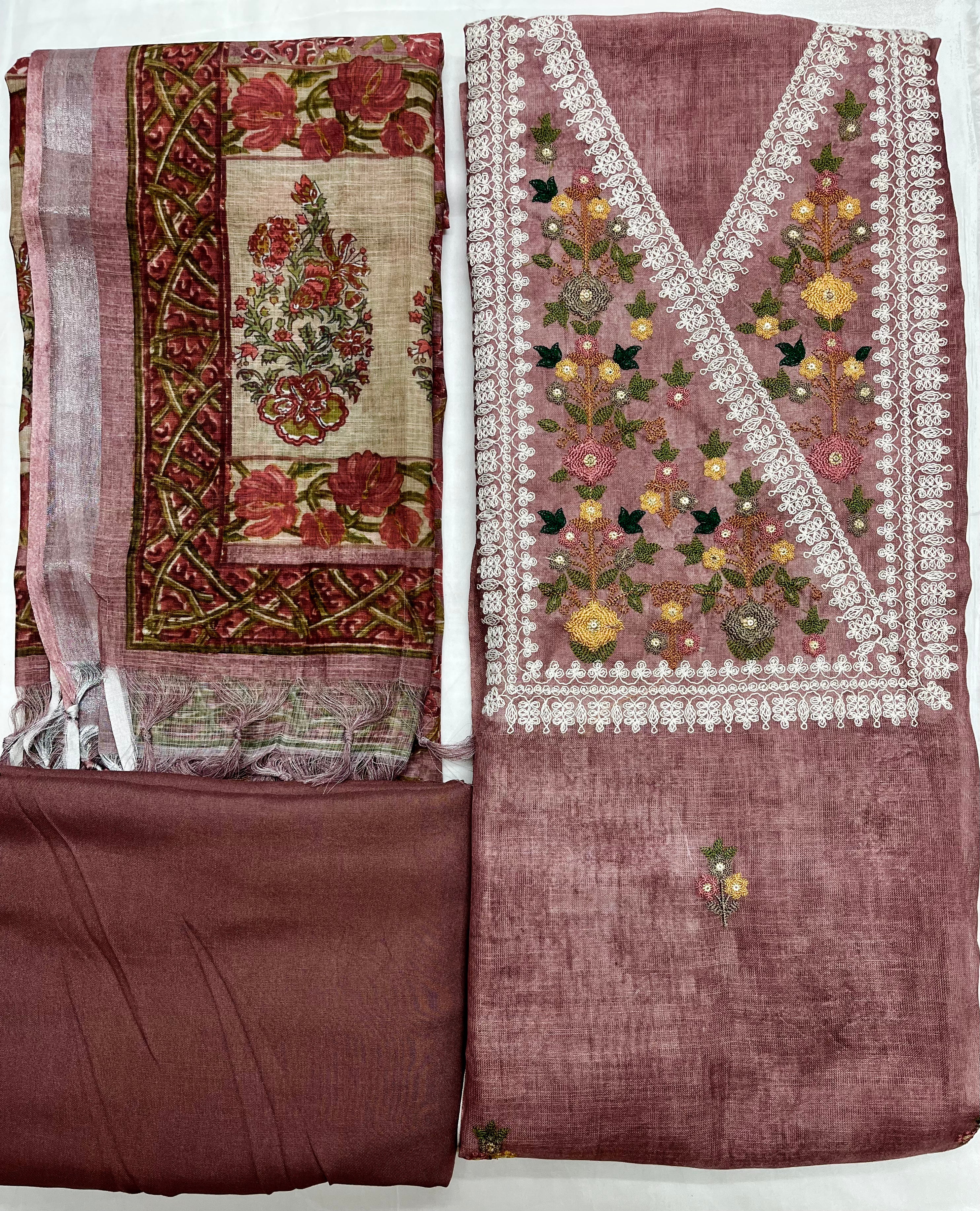 Unstitched 3 Piece – Pure Cotton Linen Multithread Embroidery Suit