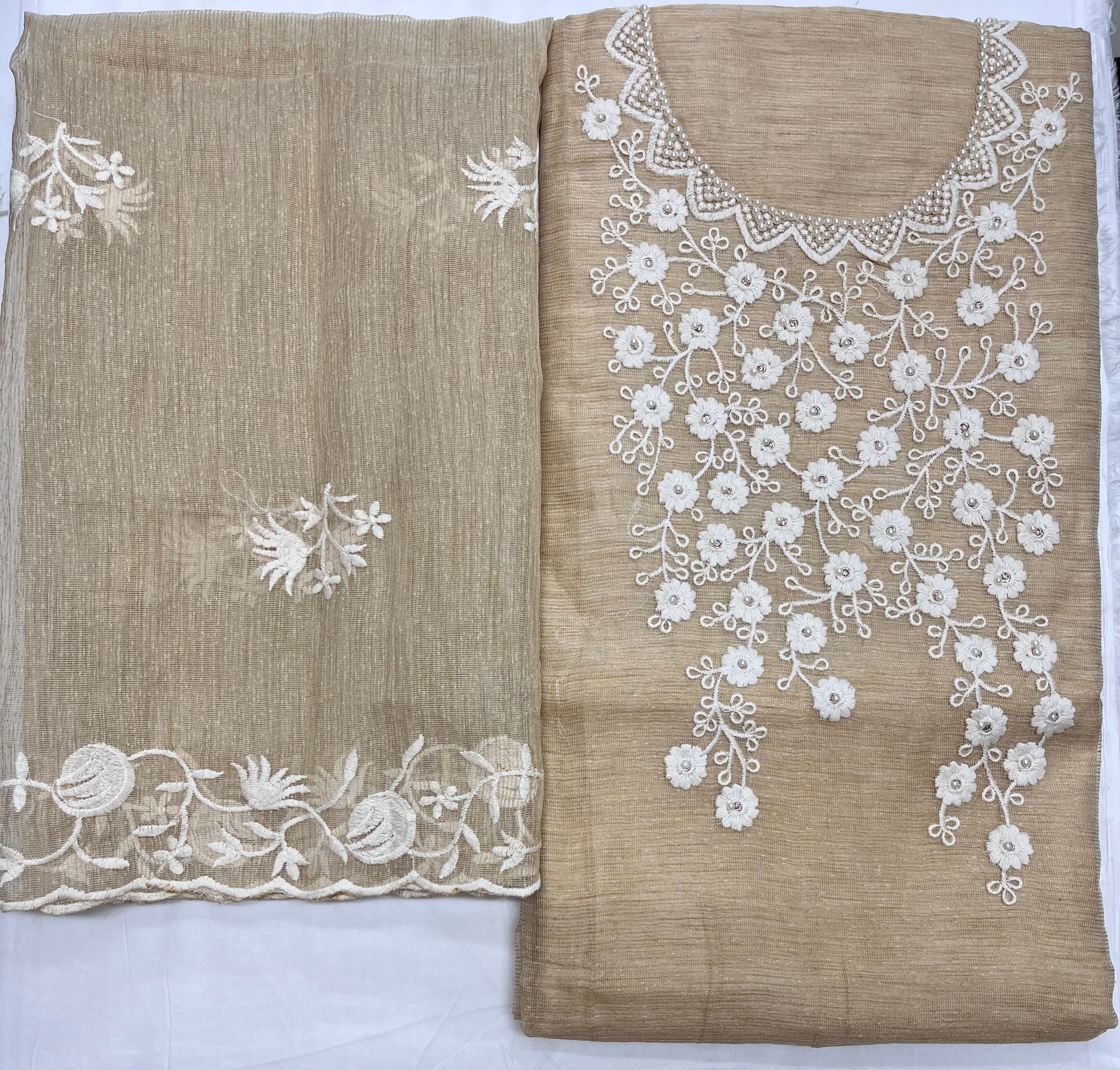 Unstitched 3 Piece - Kota Silk Machine Lucnkowi Work Embroidery Suit