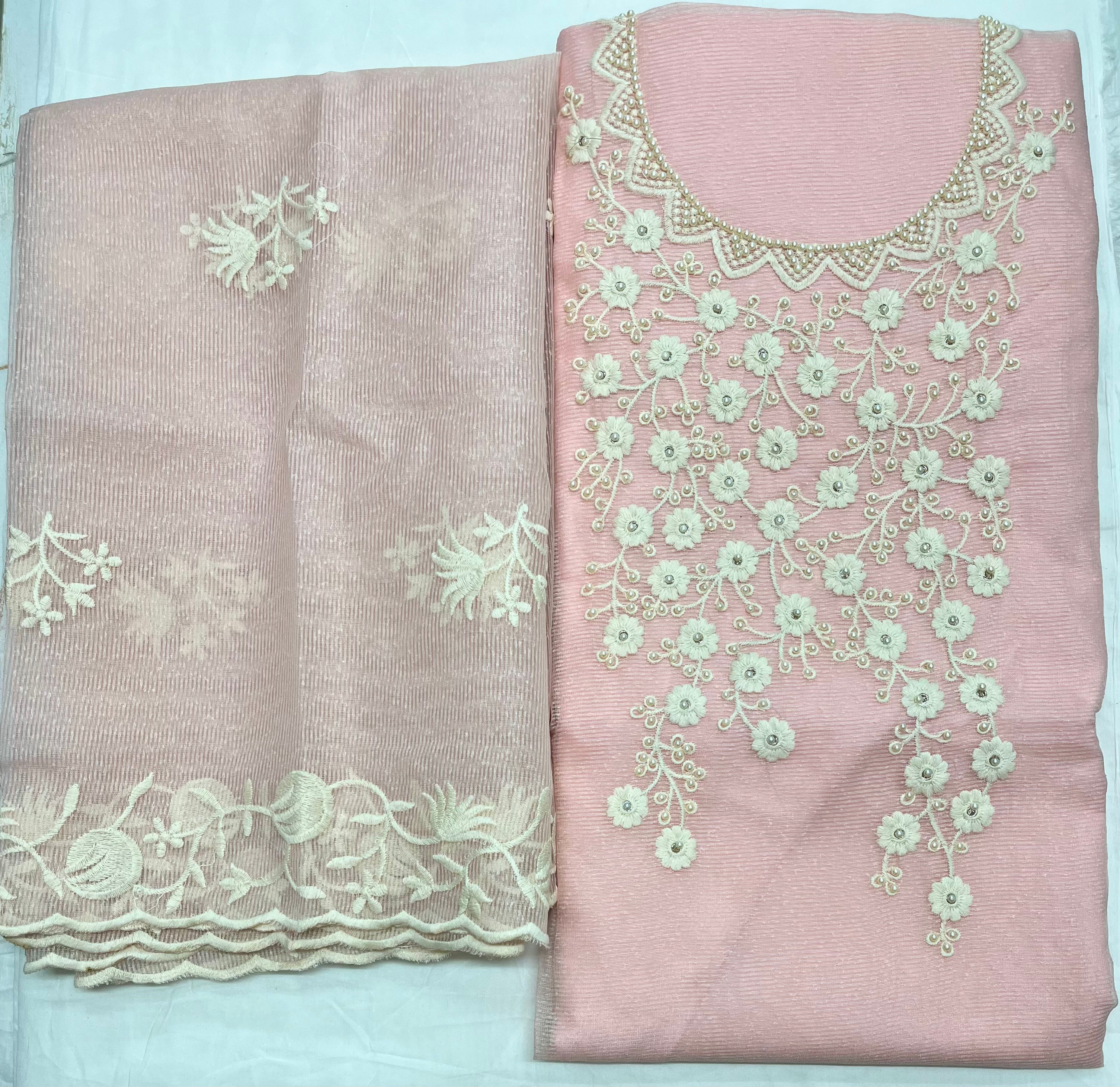 Unstitched 3 Piece - Kota Silk Machine Lucnkowi Work Embroidery Suit