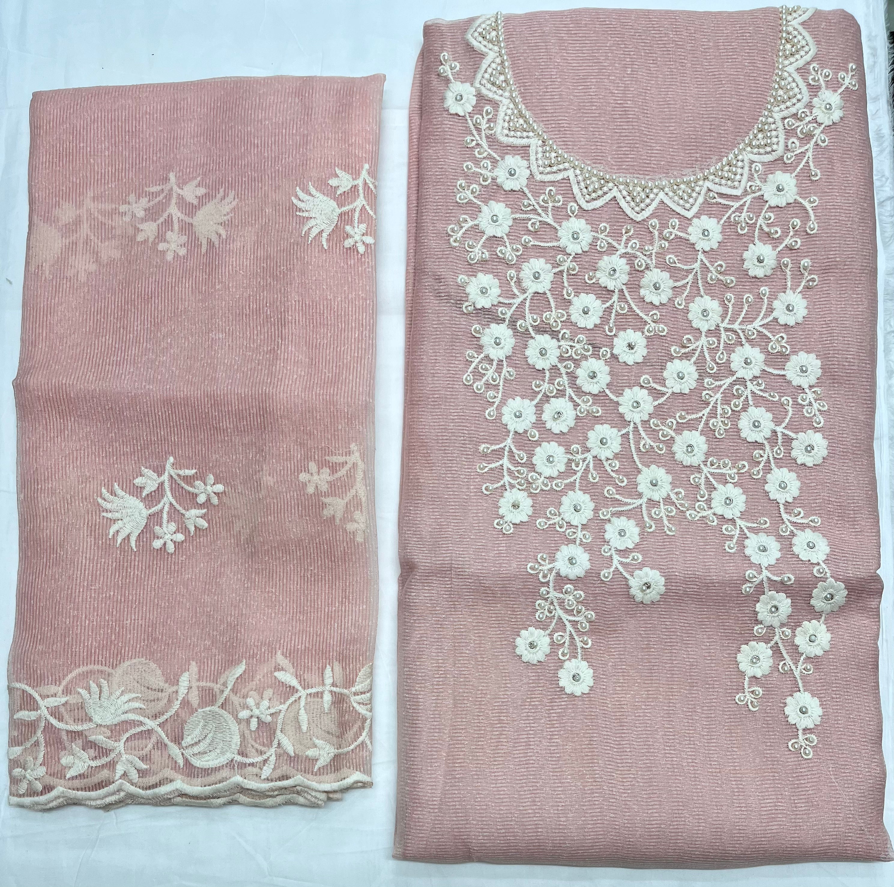 Unstitched 3 Piece - Kota Silk Machine Lucnkowi Work Embroidery Suit