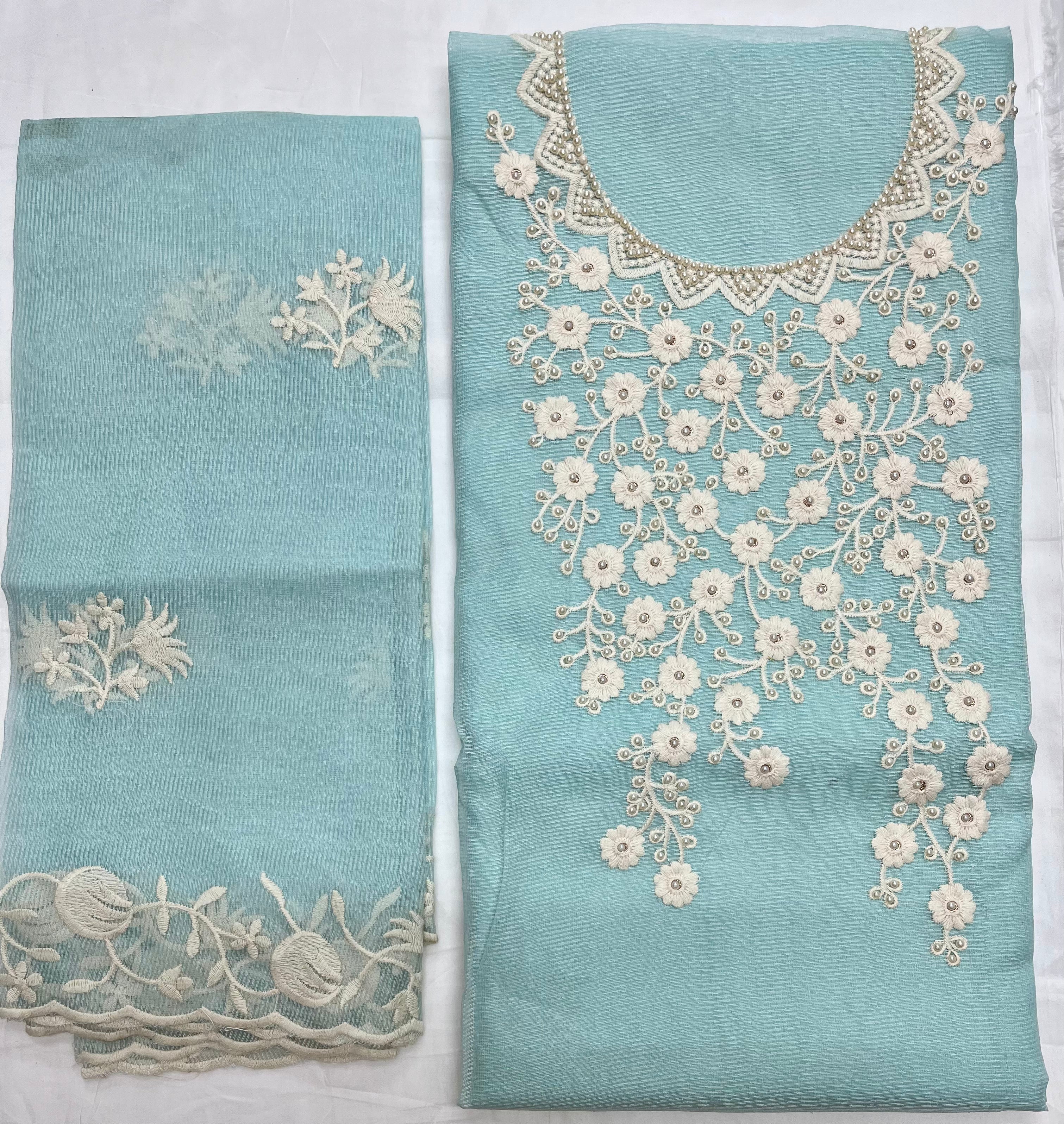 Unstitched 3 Piece - Kota Silk Machine Lucnkowi Work Embroidery Suit