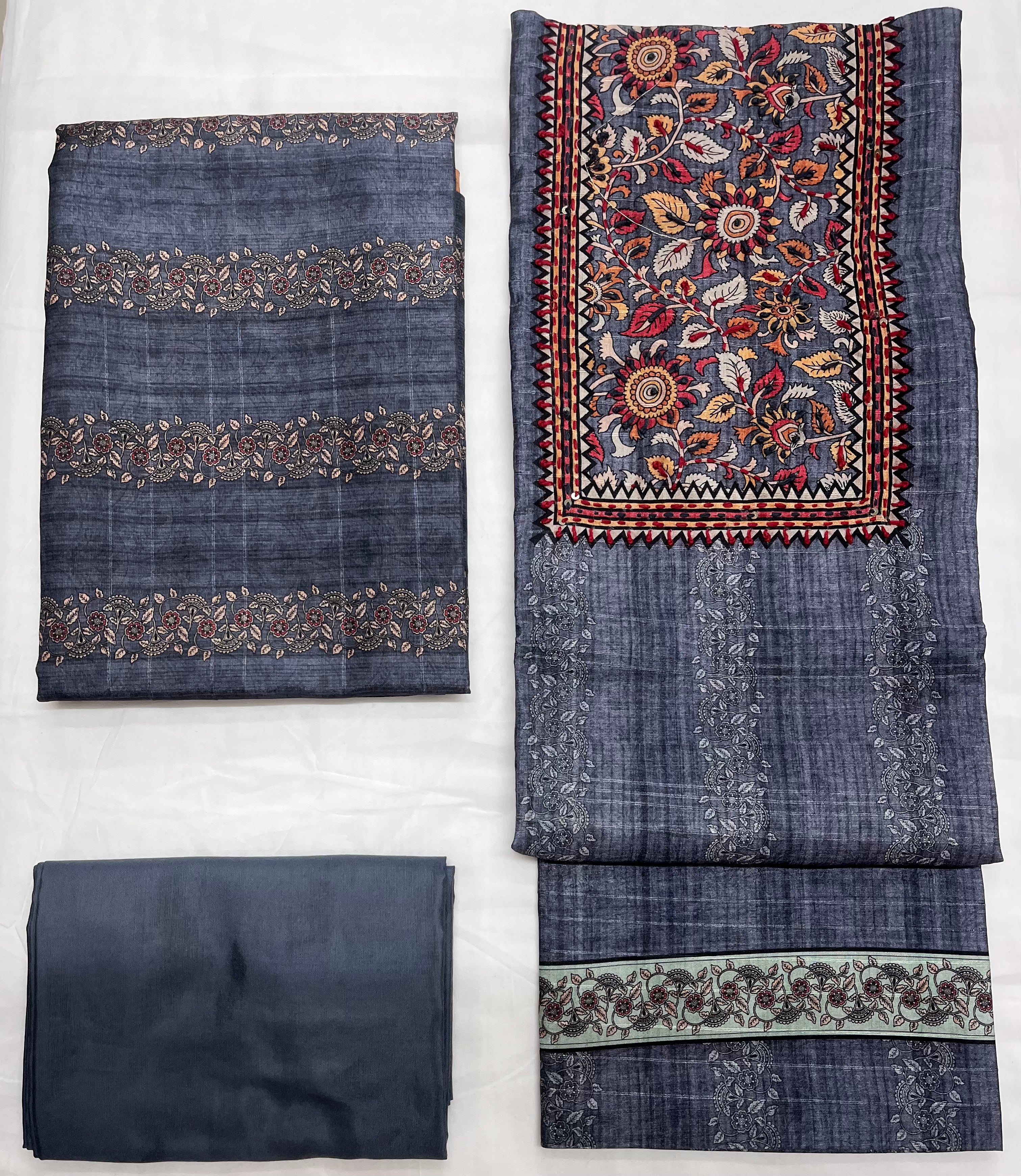 Unstitched 3 Piece – Tussar Silk with Lucknowi Work Suit