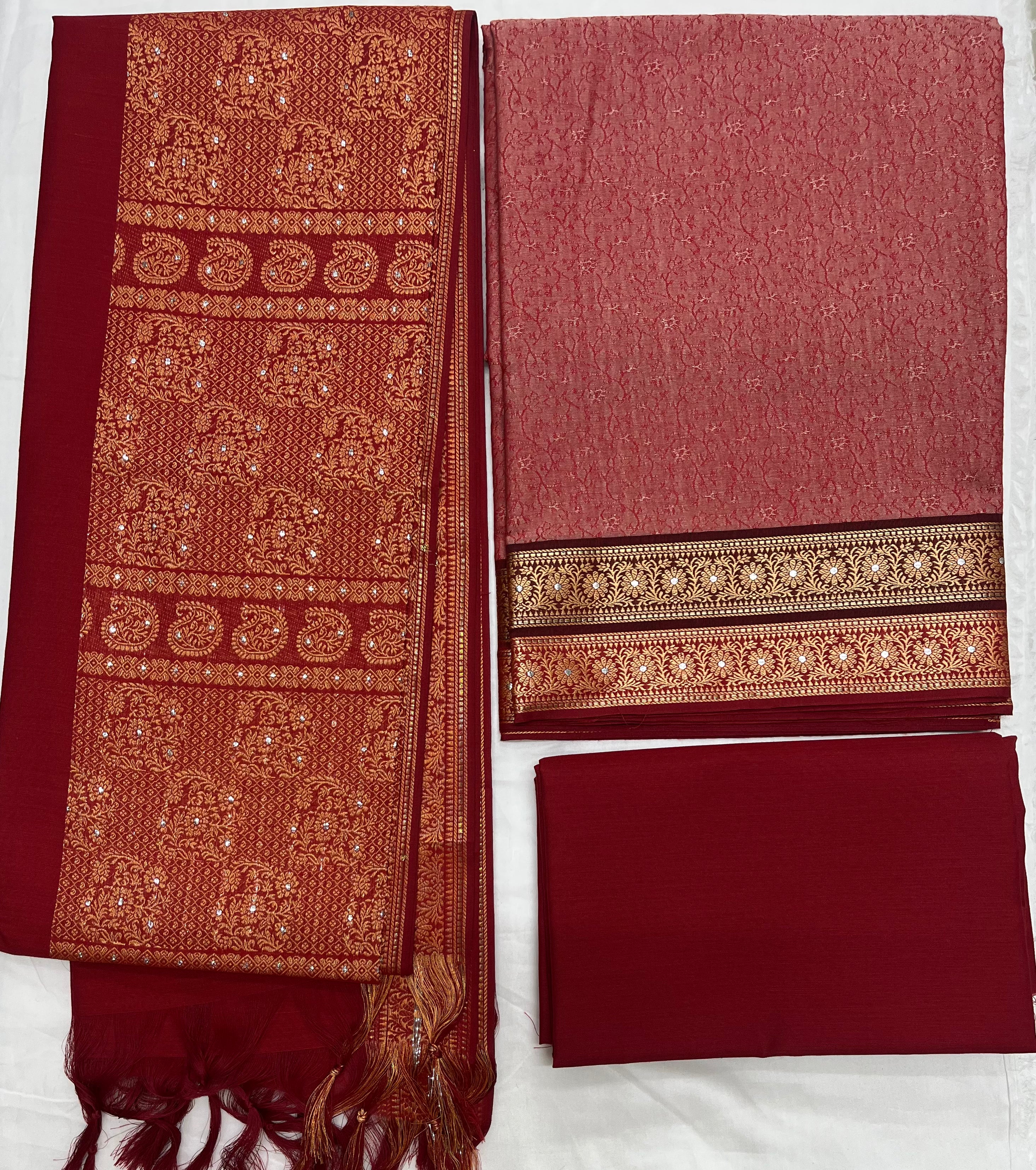 Unstitched 3 Piece – South Cotton with Banarasi Weaving Suit