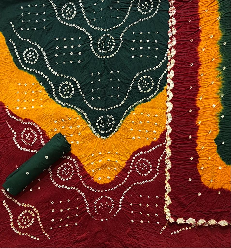 Unstitched 3 Piece Pure Cotton 3D Bandhej Suit