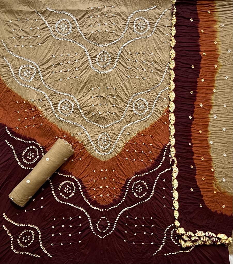 Unstitched 3 Piece Pure Cotton 3D Bandhej Suit