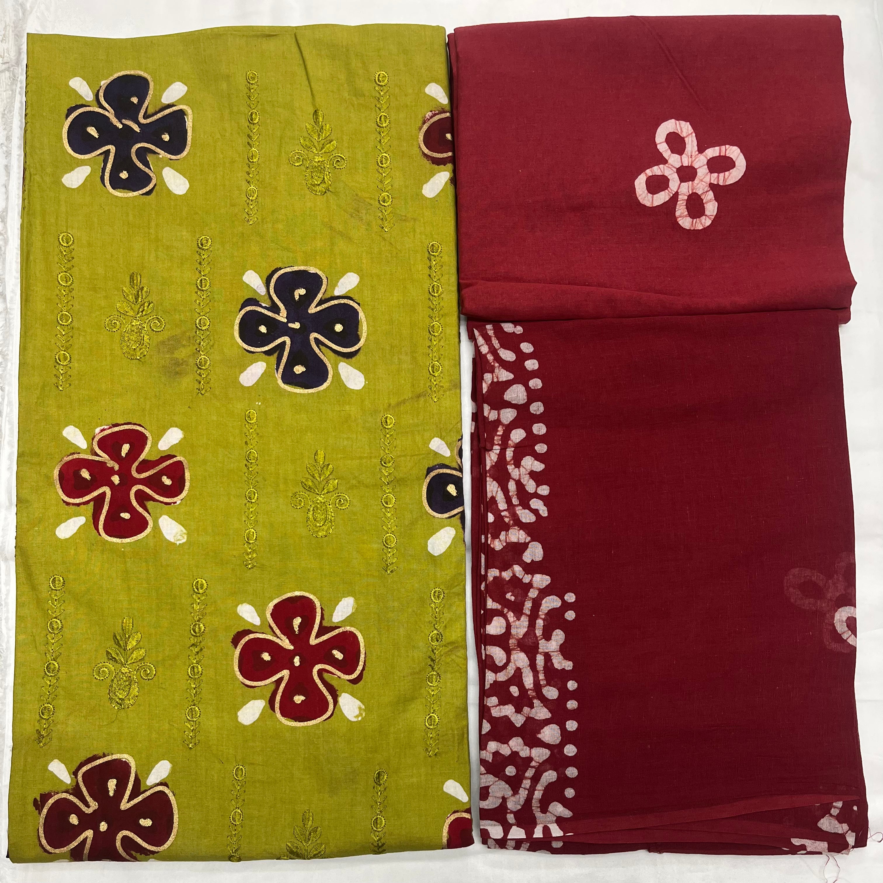 Unstitched 3 Piece Pure Cotton Handblock Batik Suit