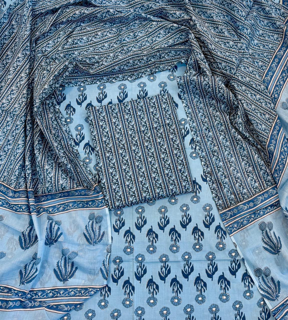 Unstitched 3 Piece - Pure Cotton Handblock Print Suit