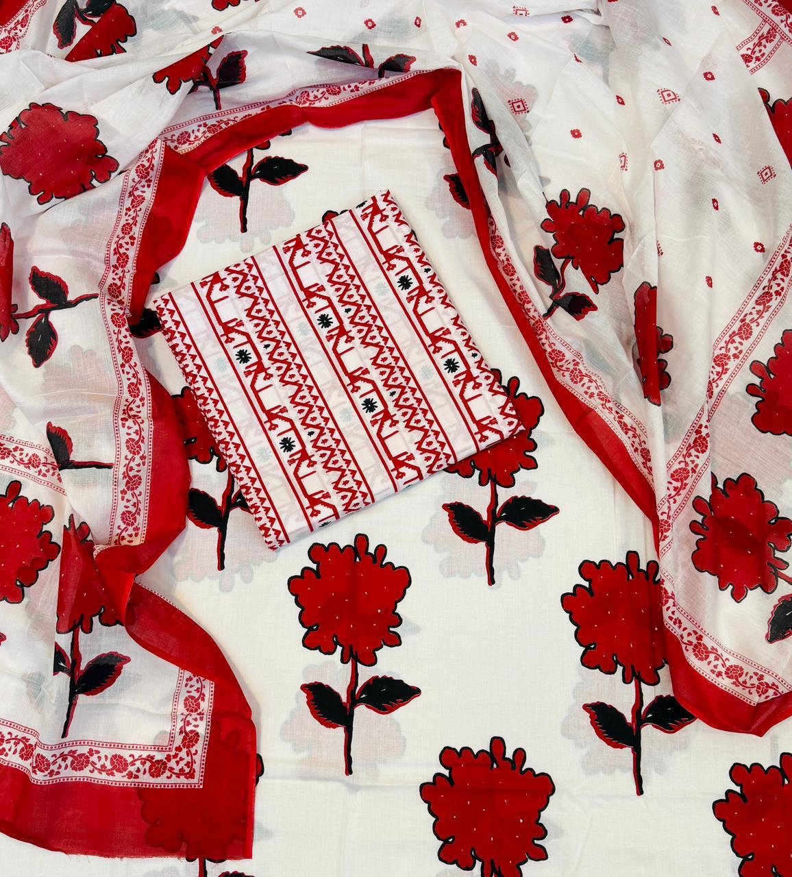 Unstitched 3 Piece - Pure Cotton Handblock Print Suit
