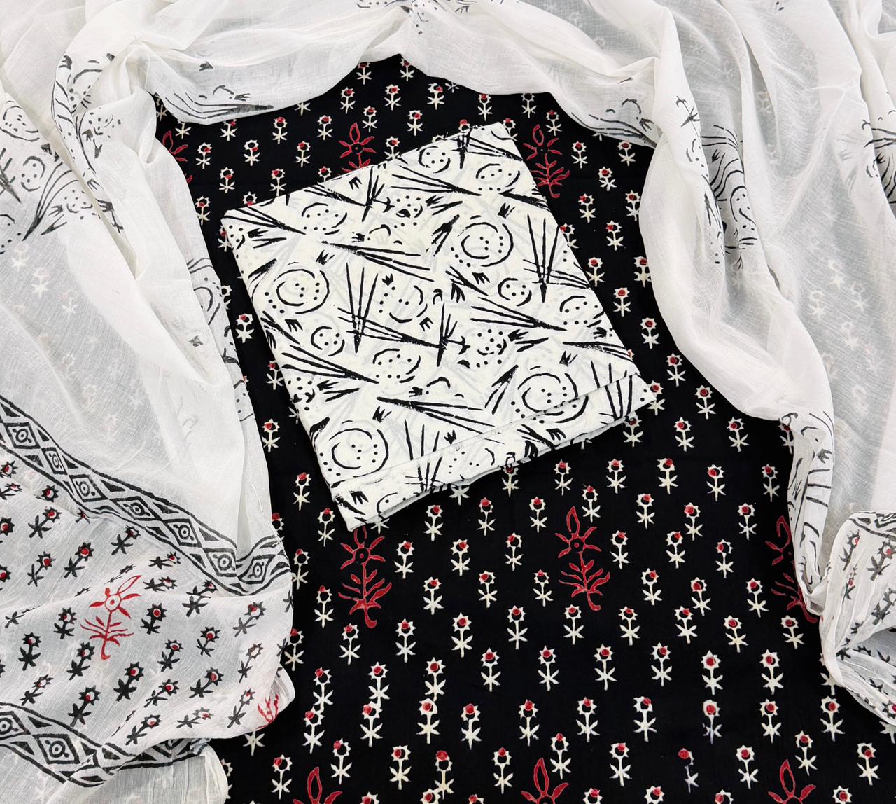 Unstitched 3 Piece - Pure Cotton Handblock Print Suit
