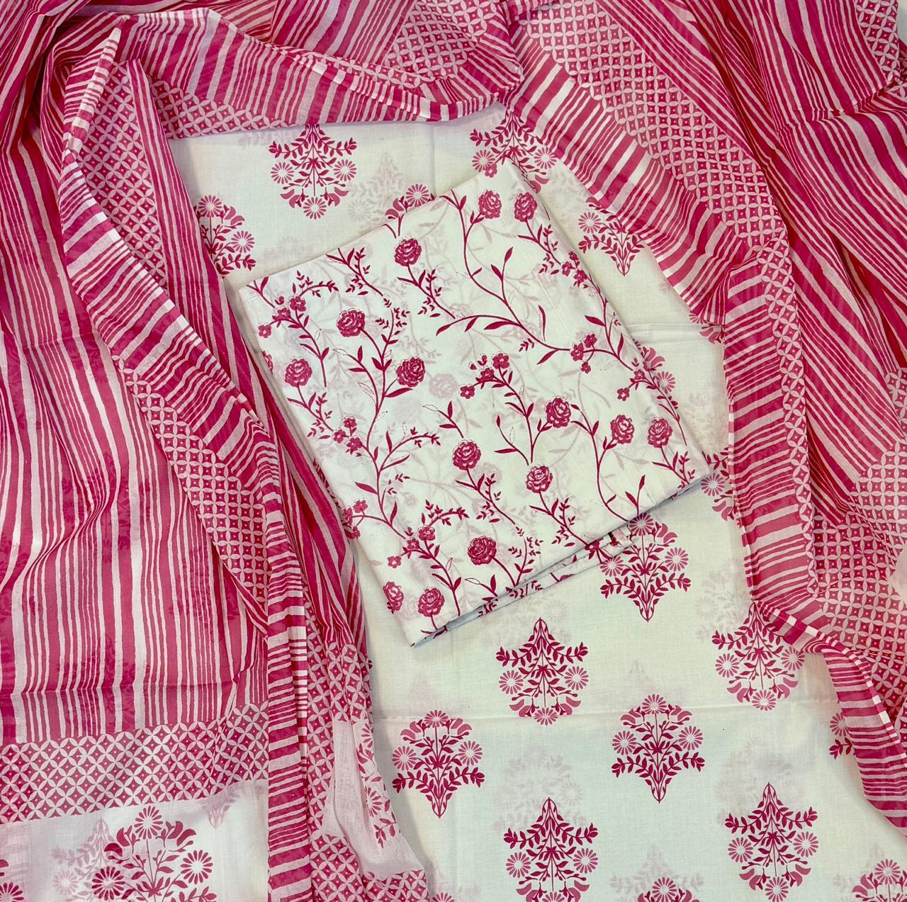 Unstitched 3 Piece - Pure Cotton Handblock Print Suit