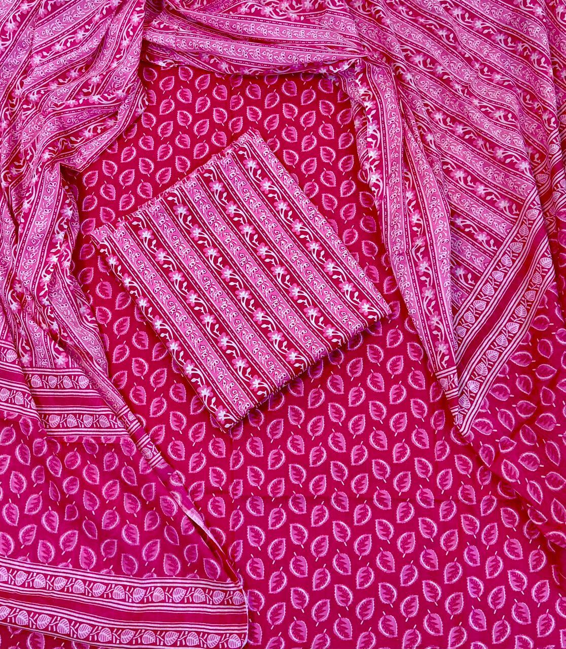 Unstitched 3 Piece - Pure Cotton Handblock Print Suit