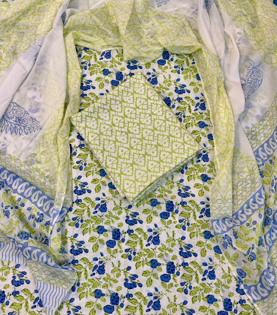Unstitched 3 Piece - Pure Cotton Handblock Print Suit