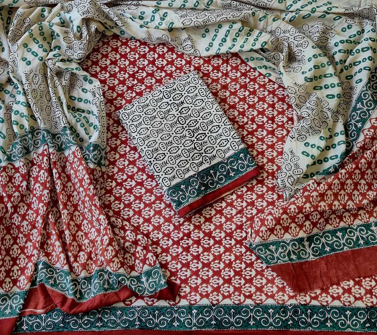 Unstitched 3 Piece - Pure Cotton Handblock Print Suit