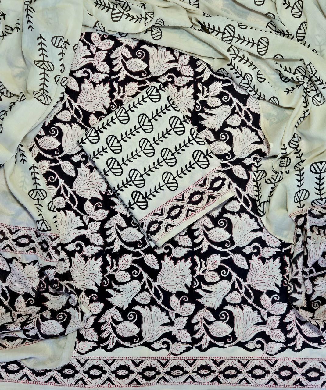 Unstitched 3 Piece - Pure Cotton Handblock Print Suit