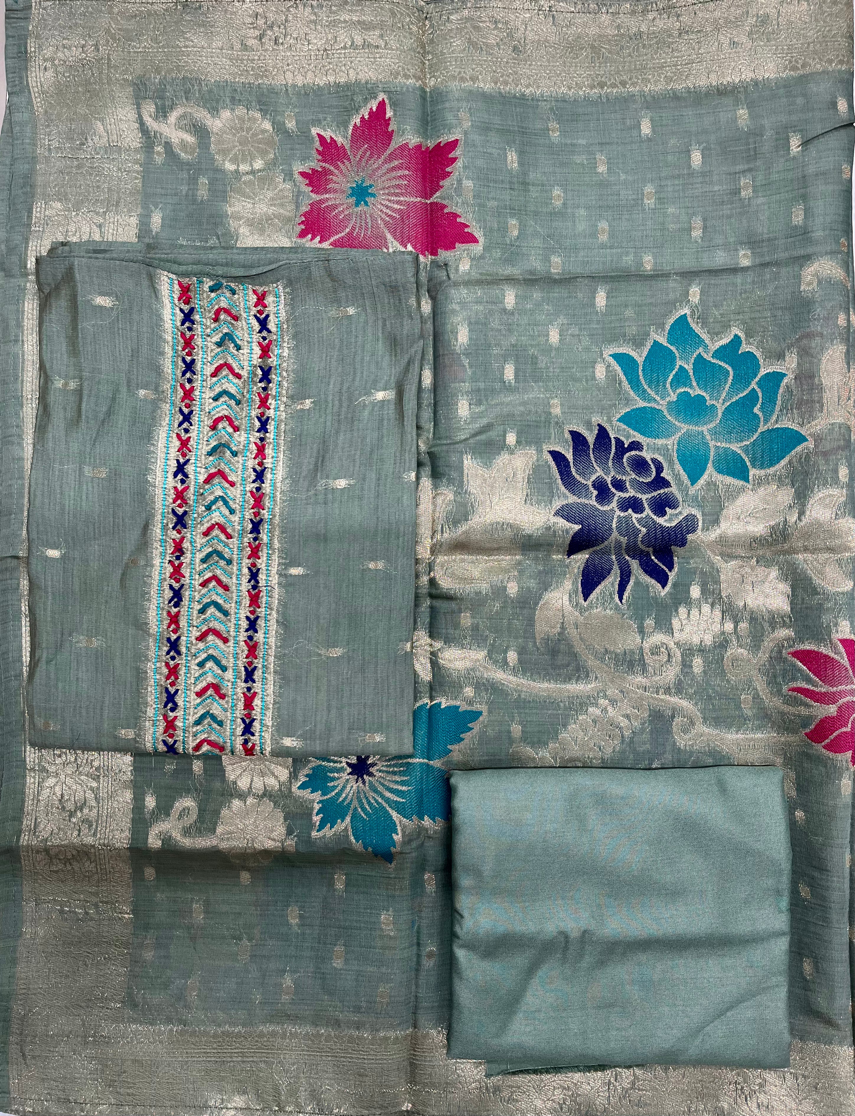 Unstitched 3 Piece - Pure Linen Tissue With Banarasi Weaving Suit