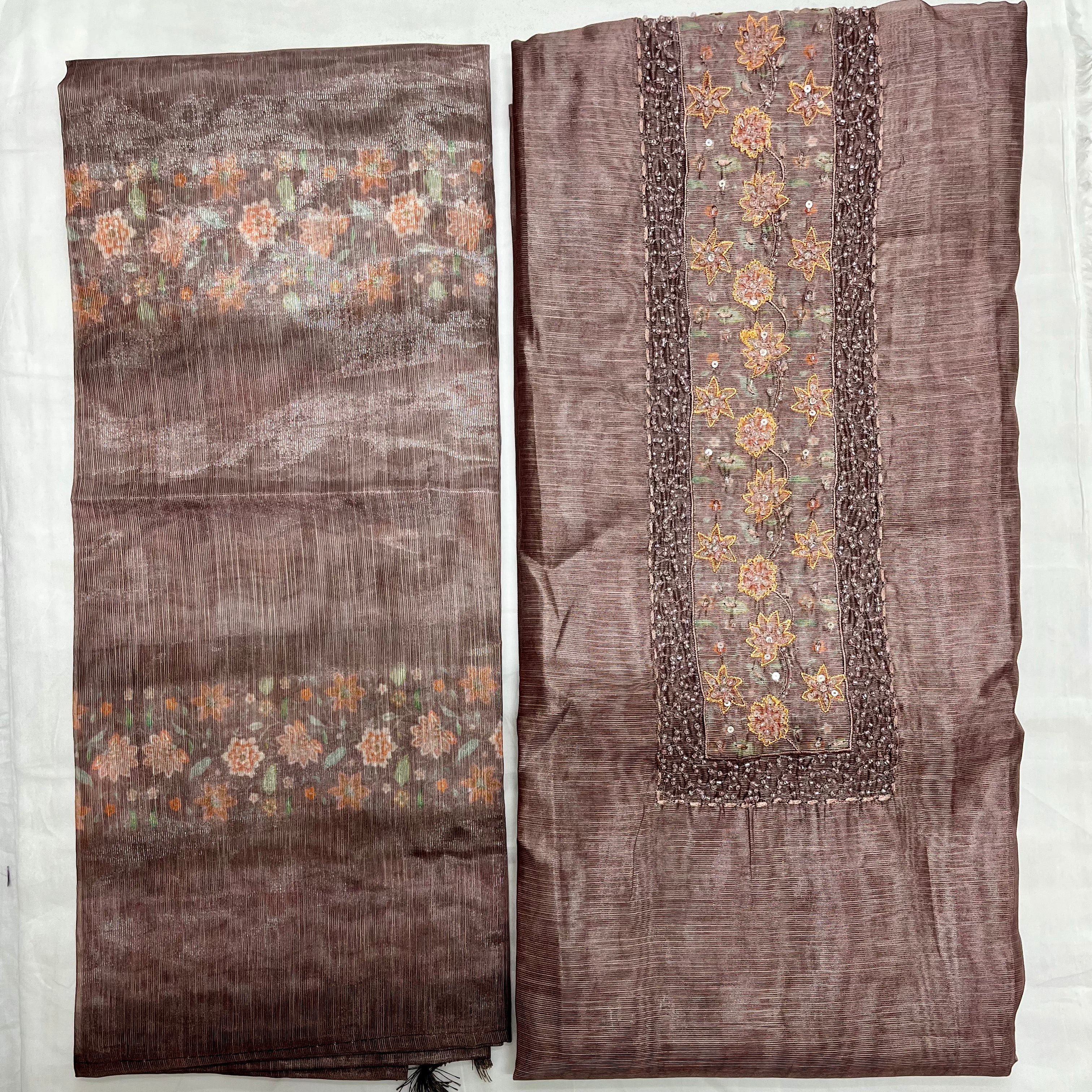 Unstitched 3 Piece - Pure Linen Tissue Silk Suit